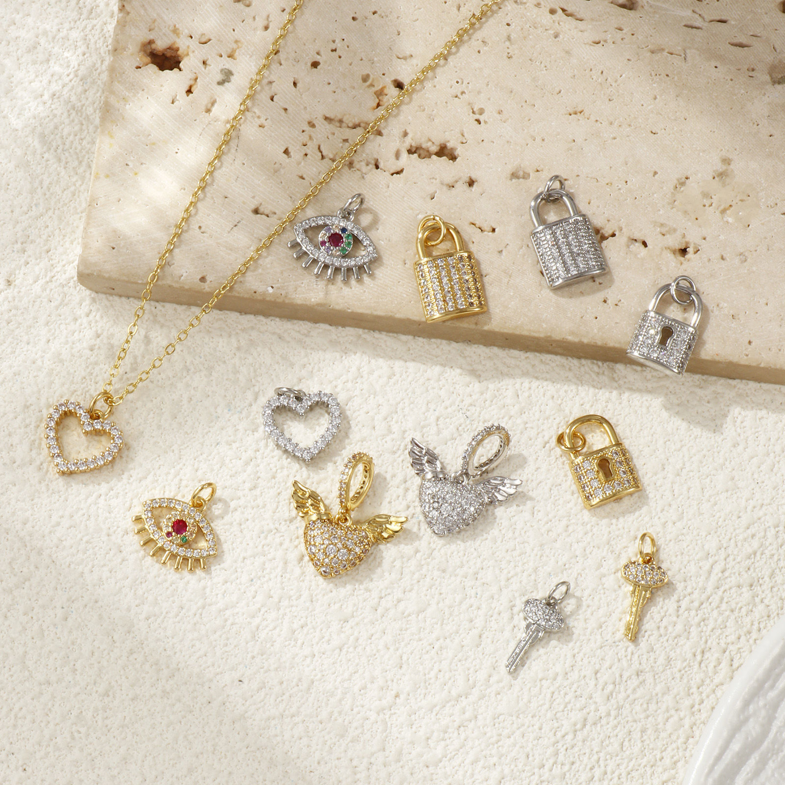 Picture of 1 Piece Eco-friendly Brass & Cubic Zirconia Charms Real Gold Plated Micro Pave