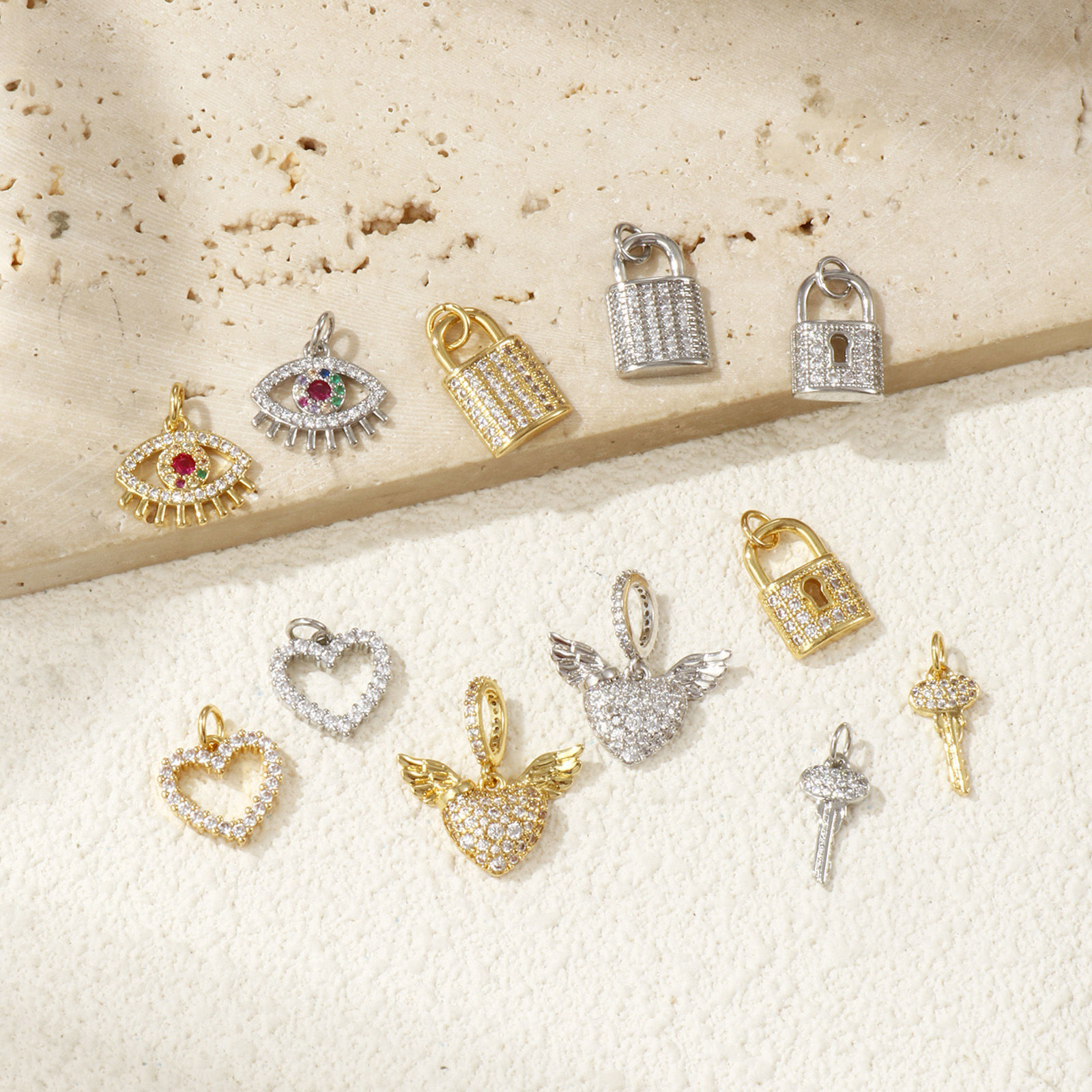 Picture of 1 Piece Eco-friendly Brass & Cubic Zirconia Charms Real Gold Plated Micro Pave