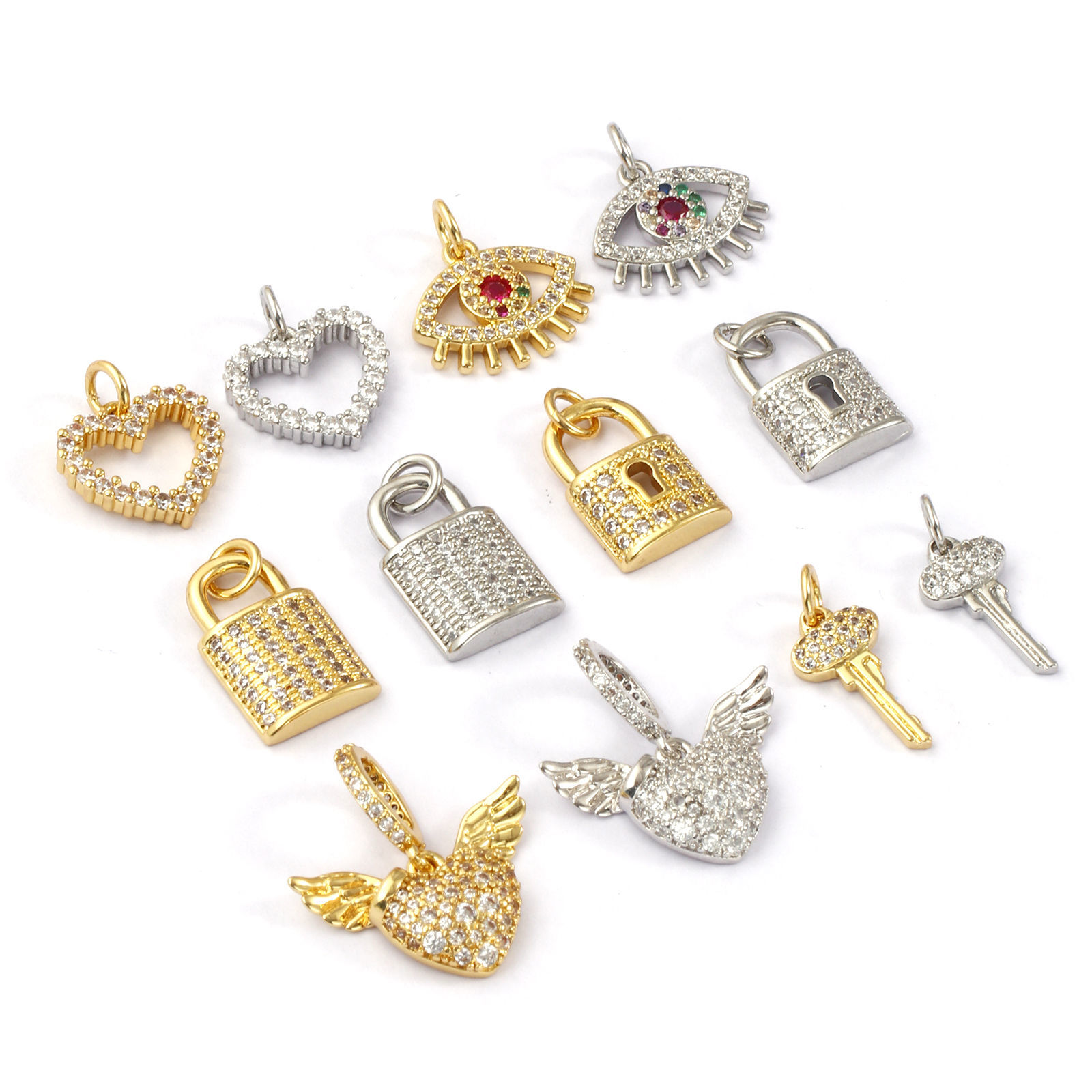 Picture of 1 Piece Eco-friendly Brass & Cubic Zirconia Charms Real Gold Plated Micro Pave