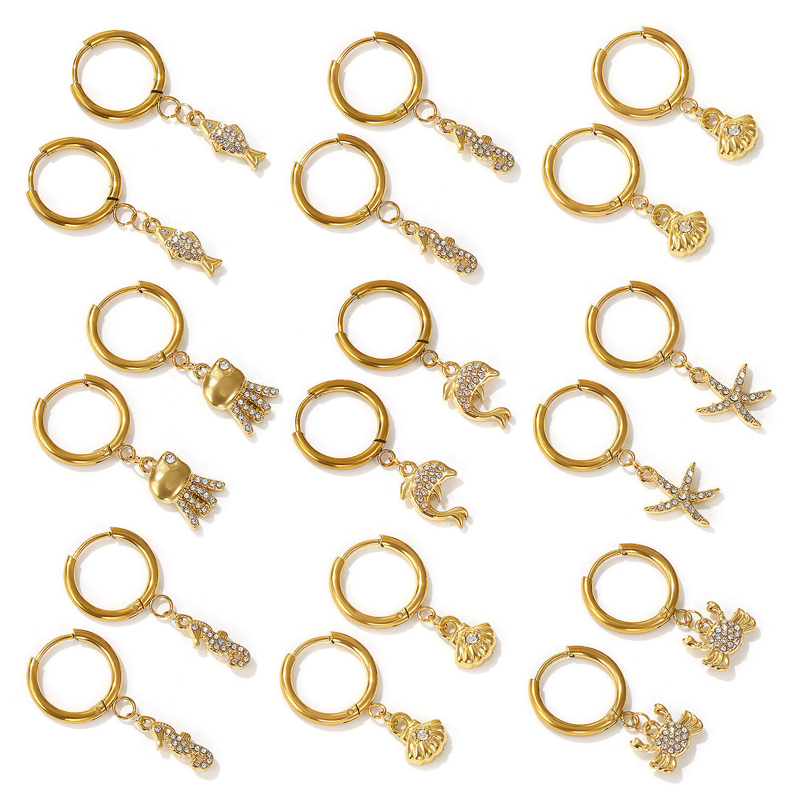 Picture of Eco-friendly PVD Vacuum Plating Ocean Jewelry 18K Real Gold Plated 304 Stainless Steel & Cubic Zirconia Hoop Earrings For Women Gift Post/ Wire Size: 1mm(18 gauge)
