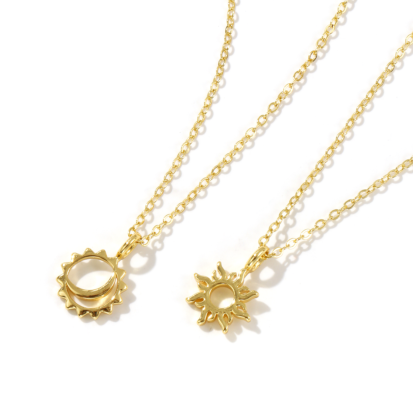 Picture of 18K Real Gold Plated Link Cable Chain Sun & Moon Pendant Charm Necklace, Brass 46cm(18.1") + 6cm(2.4"), For Women, Exquisite Galaxy Eco-friendly