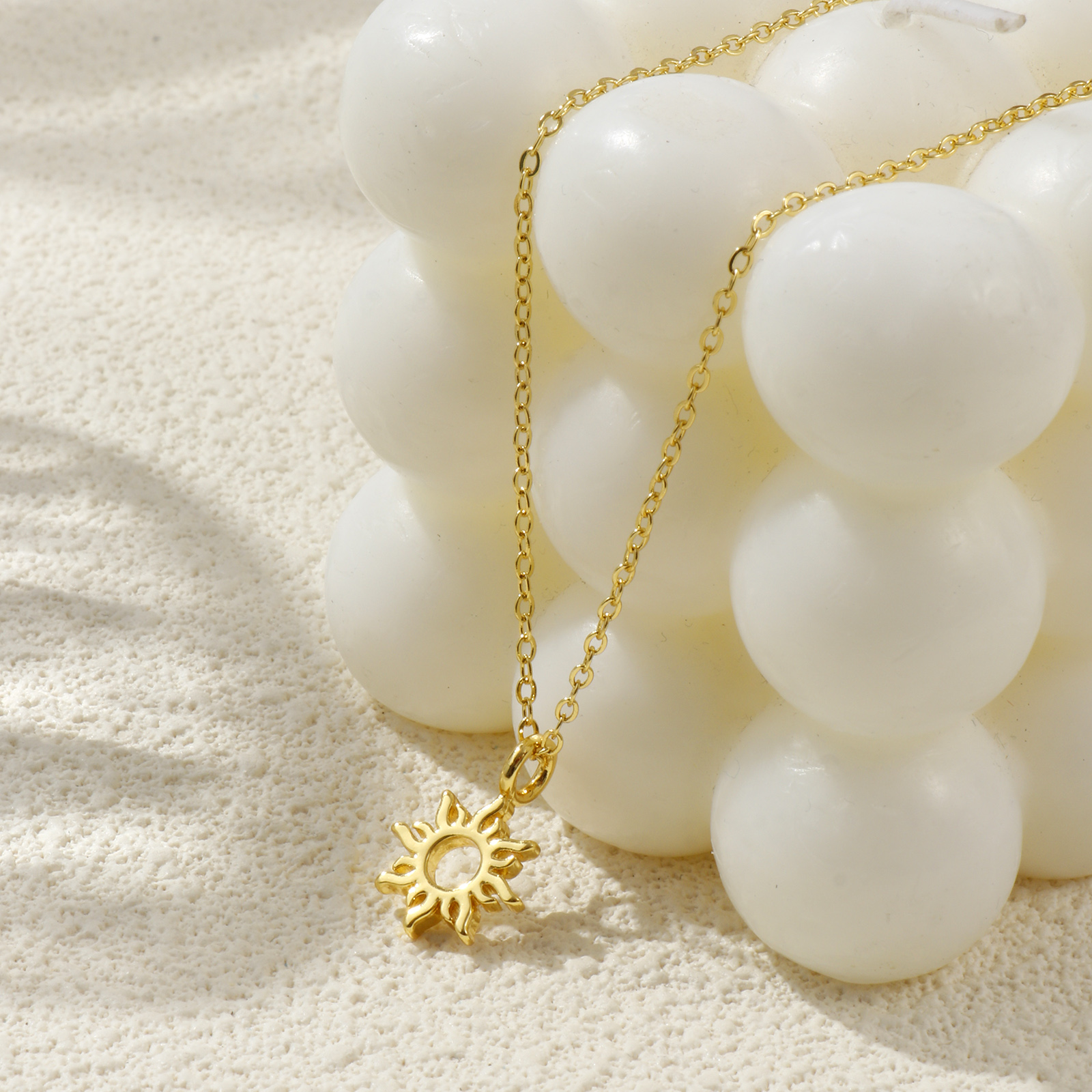 Picture of 18K Real Gold Plated Link Cable Chain Sun & Moon Pendant Charm Necklace, Brass 46cm(18.1") + 6cm(2.4"), For Women, Exquisite Galaxy Eco-friendly
