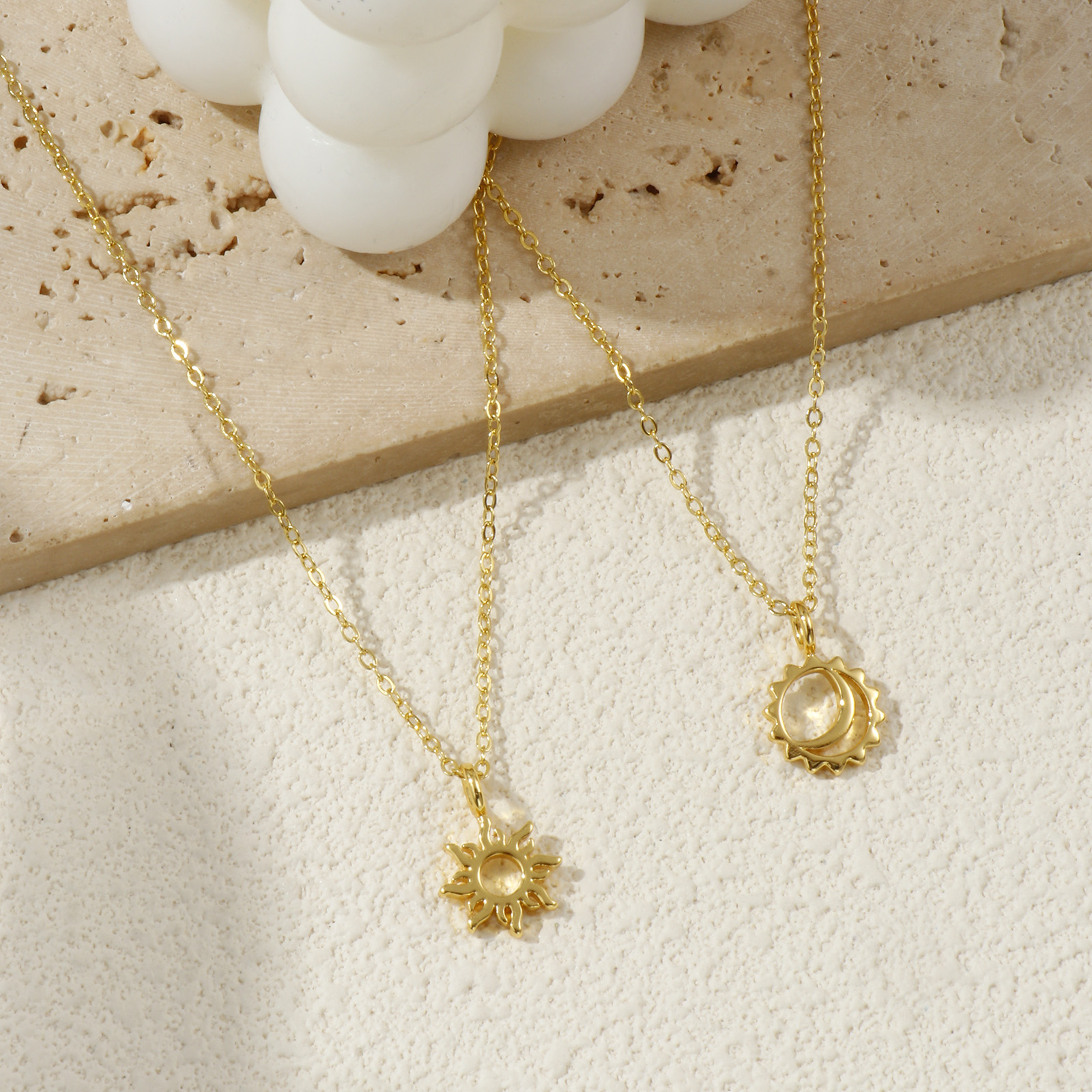 Picture of 18K Real Gold Plated Link Cable Chain Sun & Moon Pendant Charm Necklace, Brass 46cm(18.1") + 6cm(2.4"), For Women, Exquisite Galaxy Eco-friendly