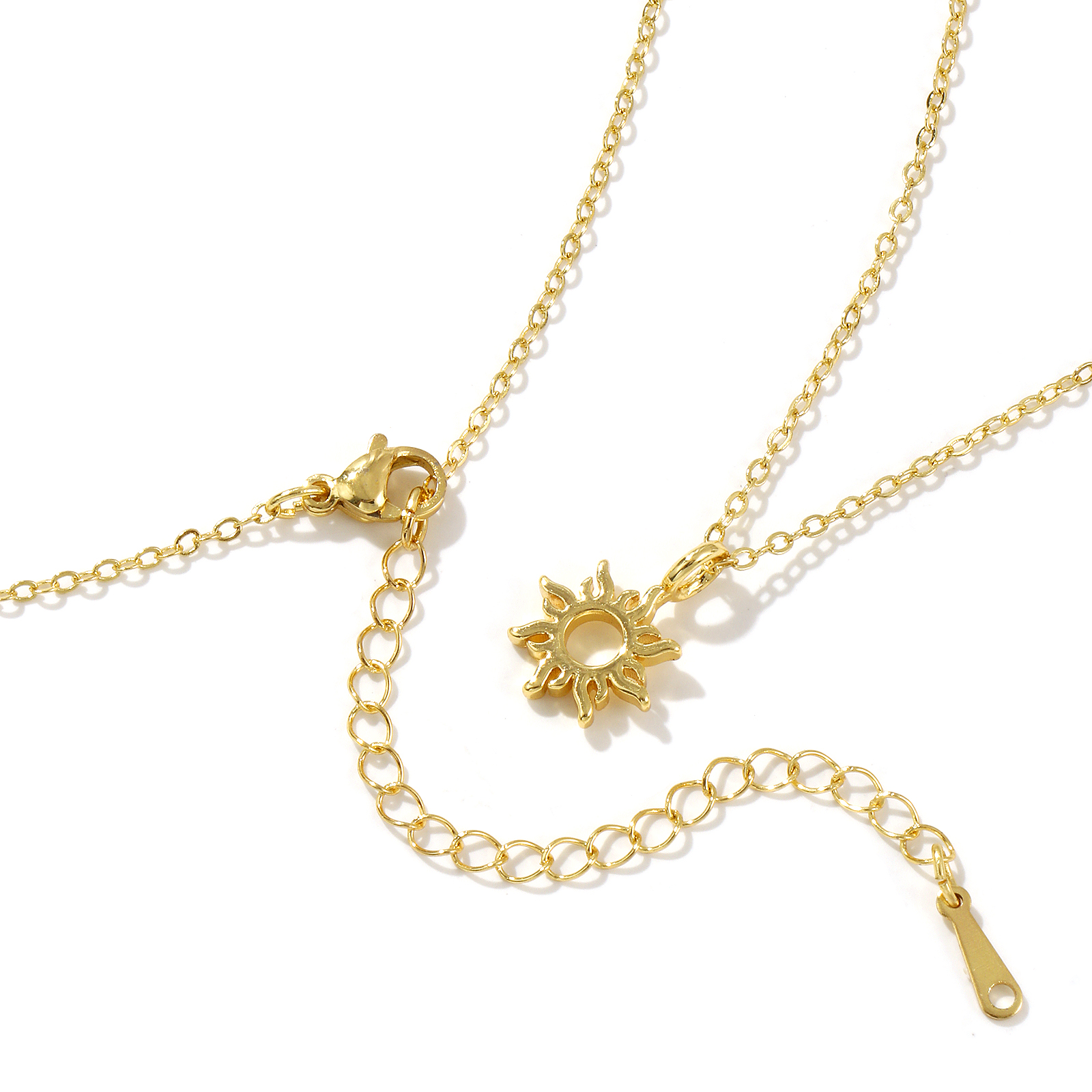 Picture of 18K Real Gold Plated Link Cable Chain Sun & Moon Pendant Charm Necklace, Brass 46cm(18.1") + 6cm(2.4"), For Women, Exquisite Galaxy Eco-friendly