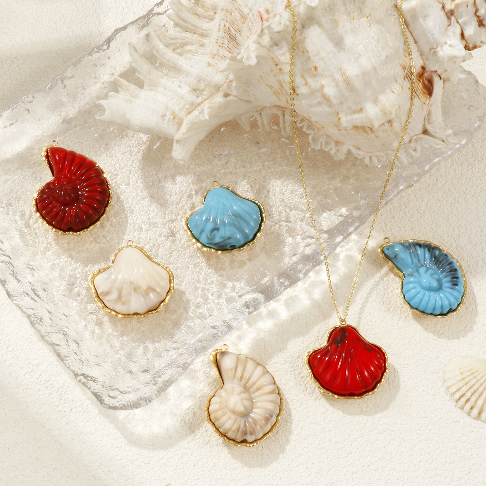 Picture of 1 Piece Eco-friendly PVD Vacuum Plating 304 Stainless Steel Pendants 18K Real Gold Plated With Resin Cabochons