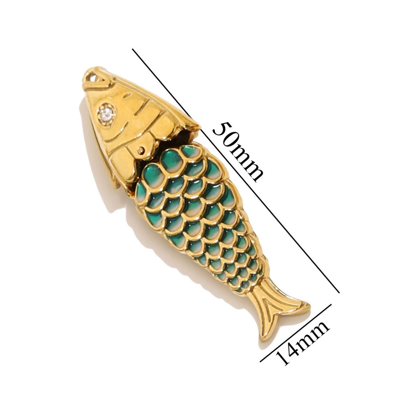 Picture of Vacuum Plating 304 Stainless Steel & Cubic Zirconia Ocean Jewelry Pendants 18K Gold Plated Fish Animal 3D Movable 5cm x 1.4cm