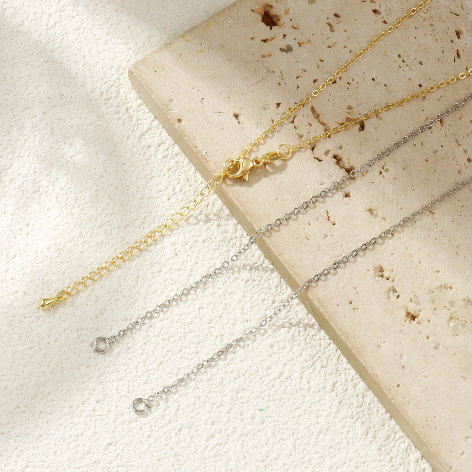 Picture of Eco-friendly Brass Exquisite Link Cable Chain Semi-finished Necklace Base For DIY Handmade Jewelry Making Real Gold Plated 45cm(17.7") long, Chain Size: 1.6mm