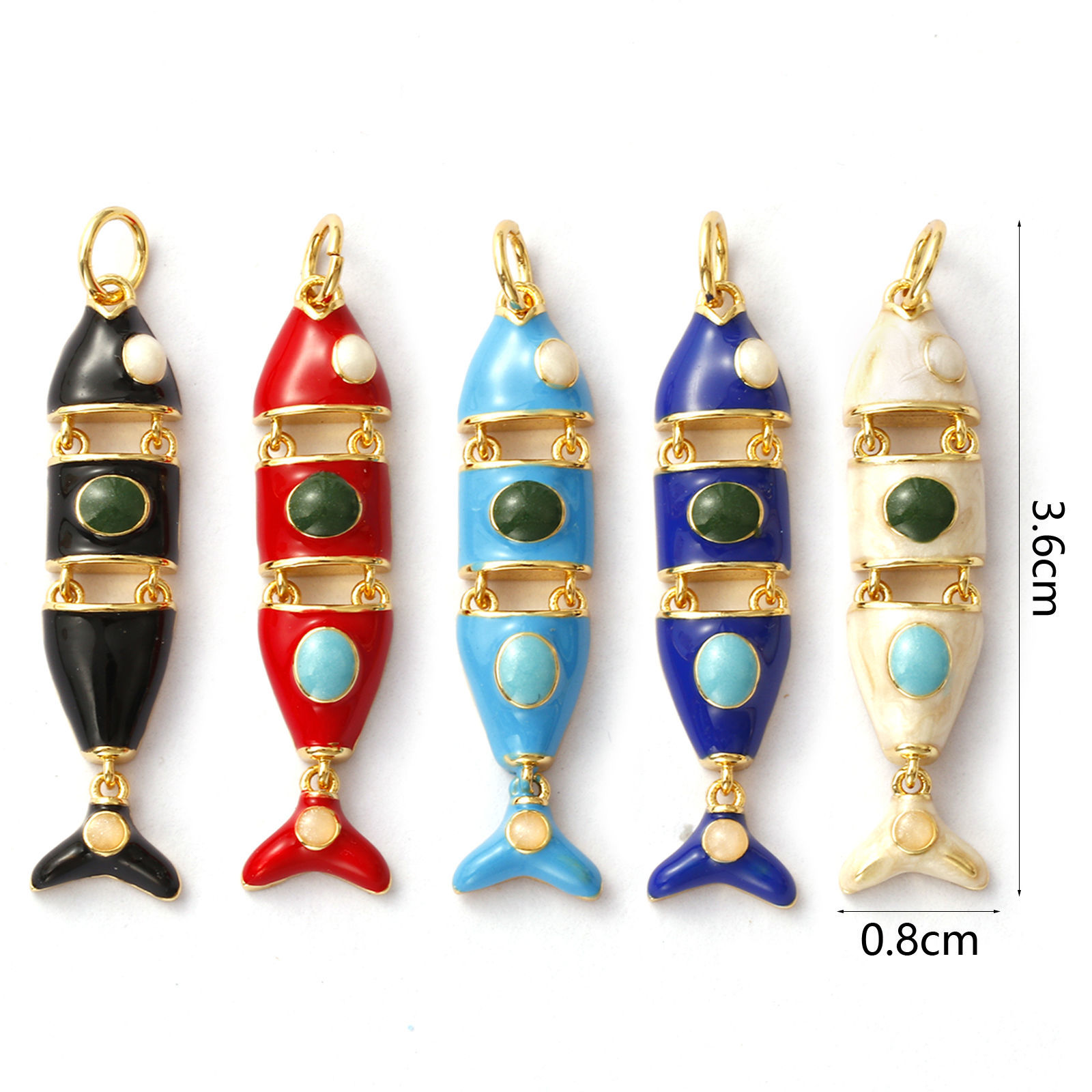 1 個 エコフレンドリー 真鍮 海ジュエリー ペンダント 18Kリアルゴールドメッキ エナメル 魚 可動式 3.6cm x 0.8cm、 の画像