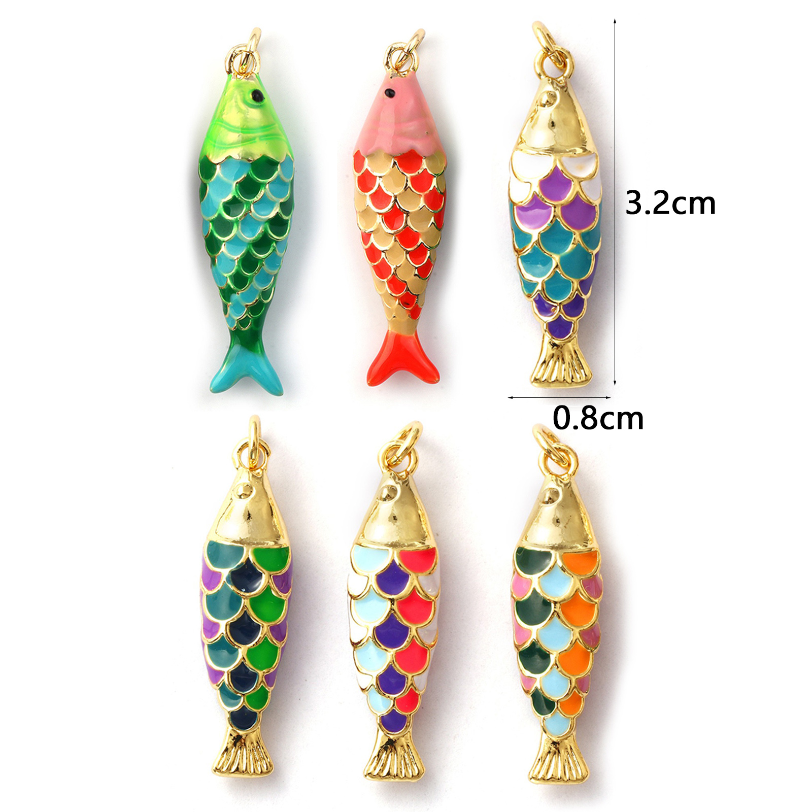 Picture of Eco-friendly Brass Ocean Jewelry Pendants 18K Real Gold Plated Multicolor Enamel Fish Animal 3D 3.2cm x 0.8cm