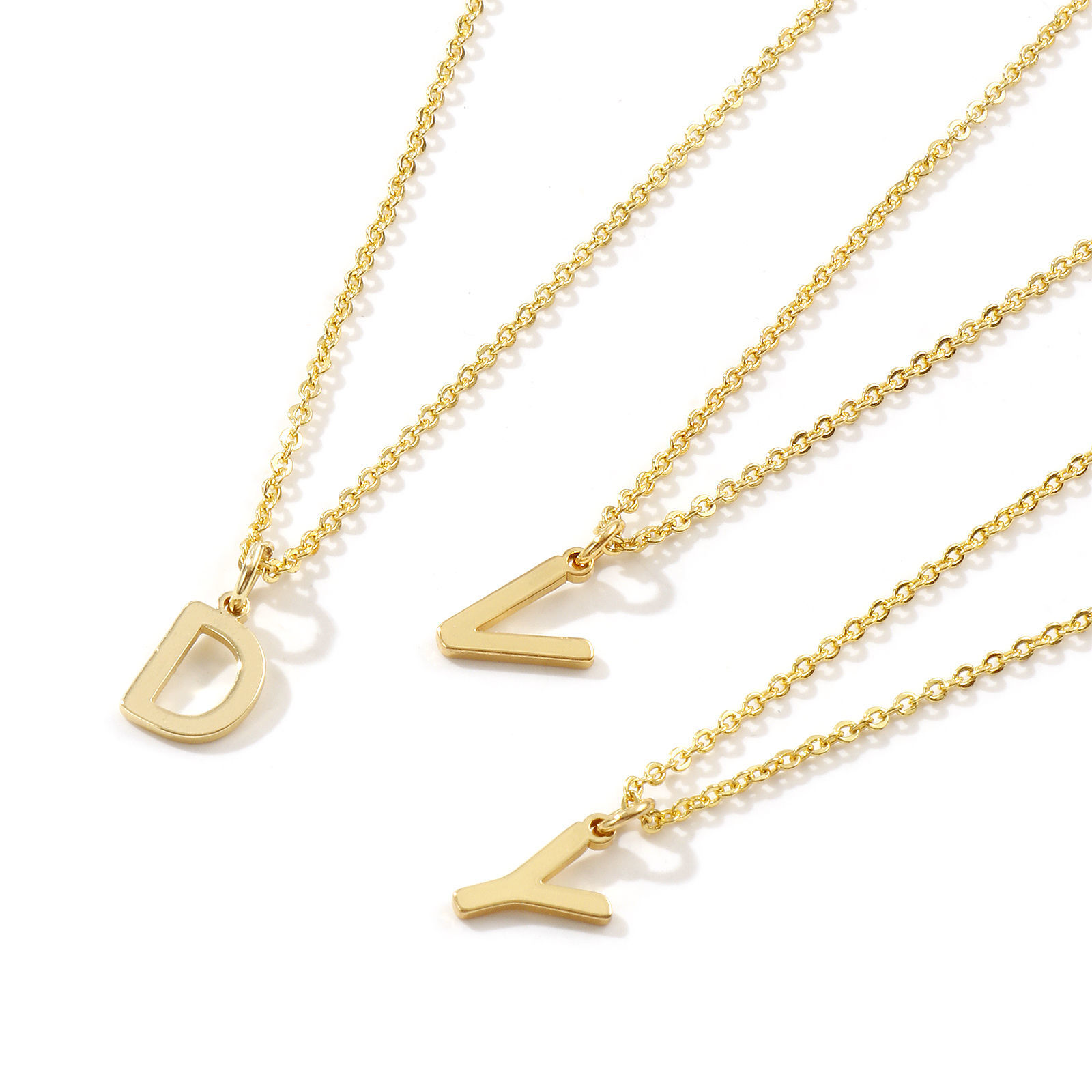Bild von 18K Echtgold plattiert Kreuz Gliederketten Anhänger Halskette, Messing 45cm + 5cm, Für Frauen, Message " A-Z " Minimalistisch Großbuchstaben Geschenk, Umweltfreundlich
