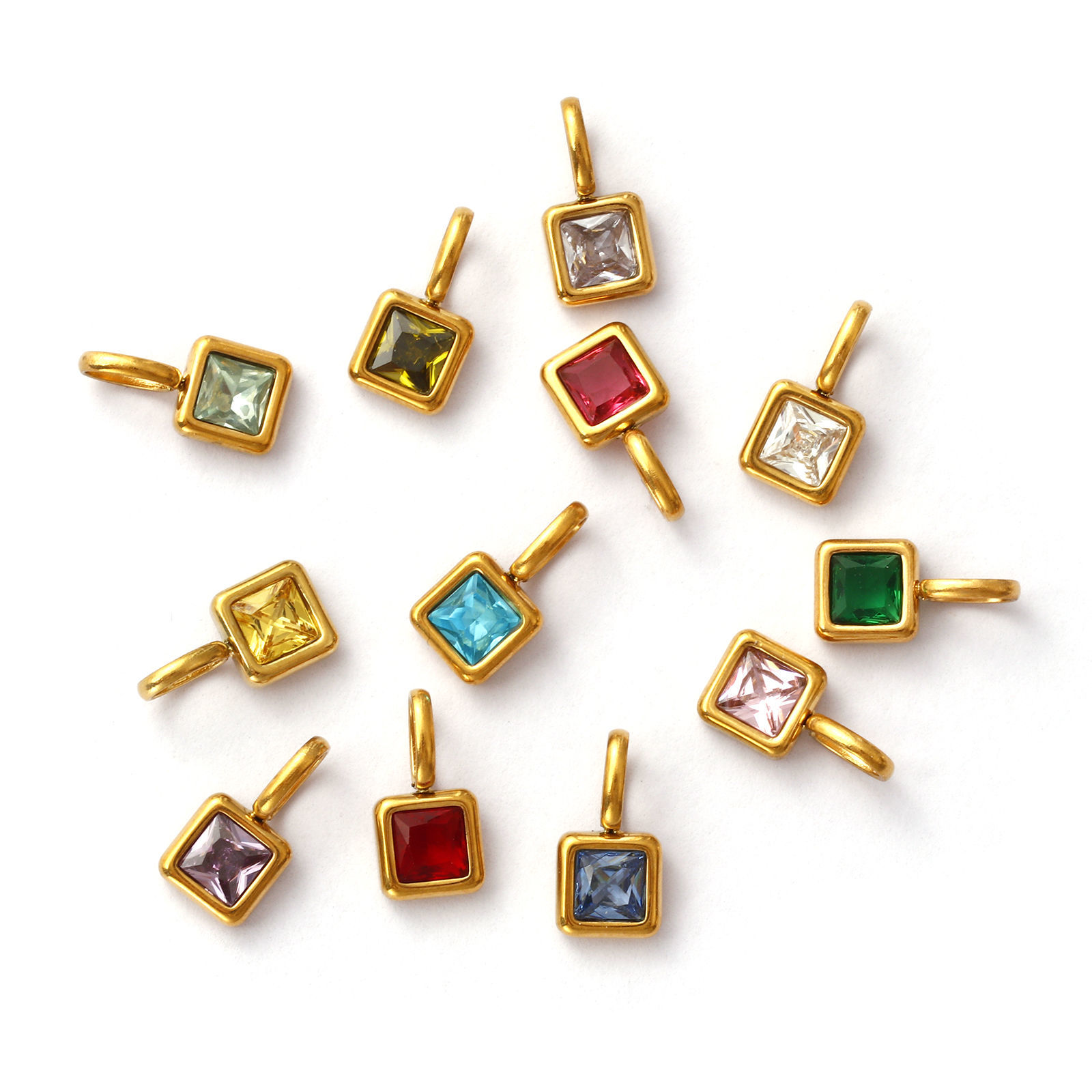 Imagen de 1 Unidad Recubrimiento al Vacío PVD Ecológico 304 Acero Inoxidable & Vidrio Piedra de Nacimiento Colgantes 18K Oro Real Chapado Cuadrado Mini 12.5mm x 6mm