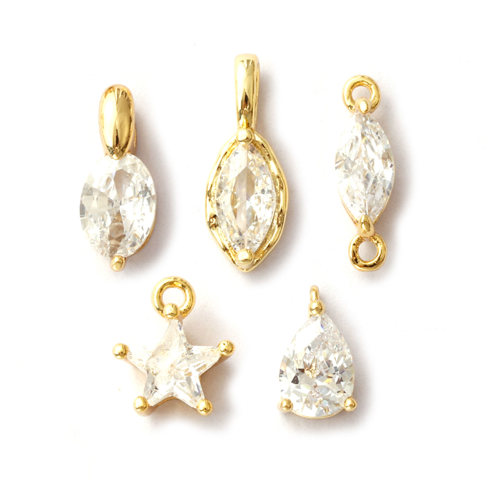 Picture of Brass Charms 18K Gold Plated Geometric Clear Cubic Zirconia