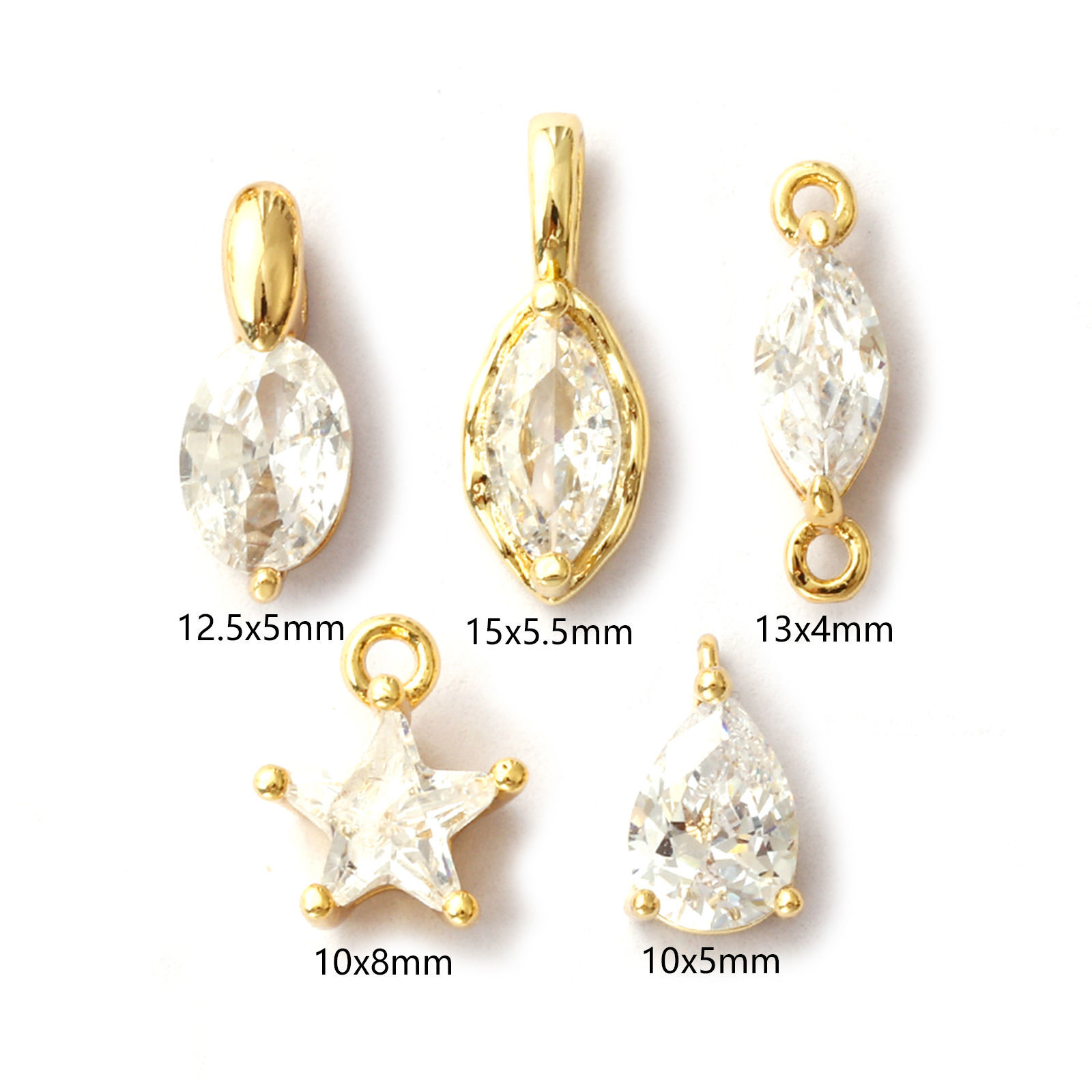 Picture of Brass Charms 18K Gold Plated Geometric Clear Cubic Zirconia