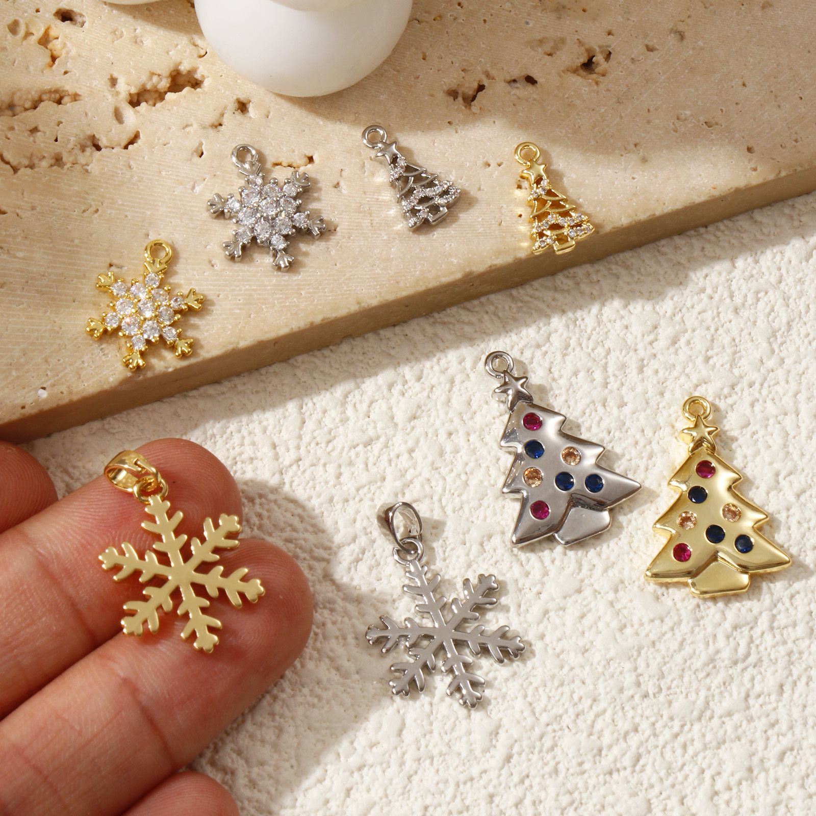 Picture of Brass & Cubic Zirconia Christmas Charms Multicolor