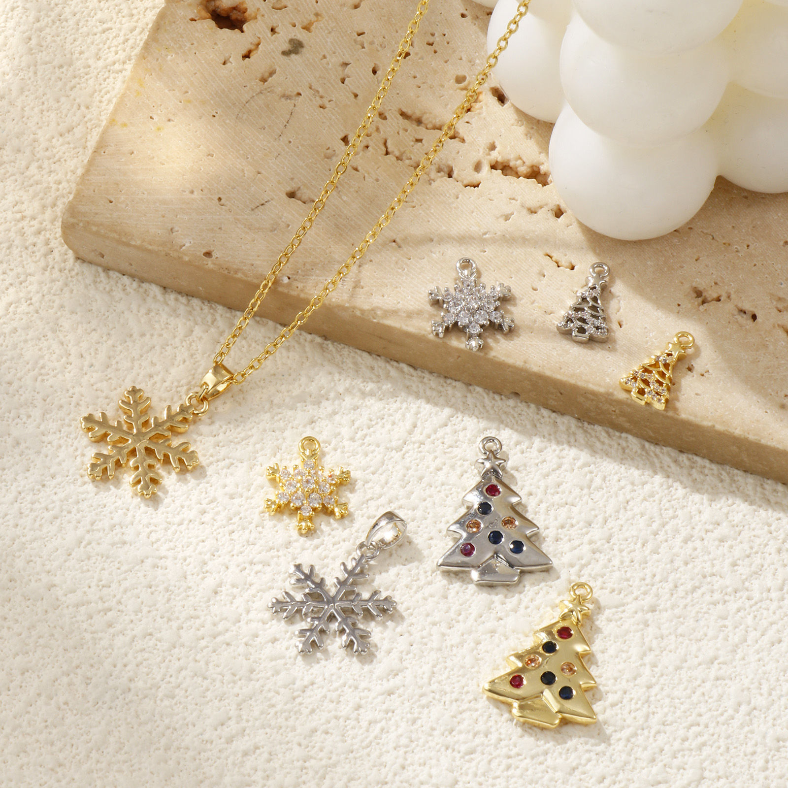 Picture of Brass & Cubic Zirconia Christmas Charms Multicolor