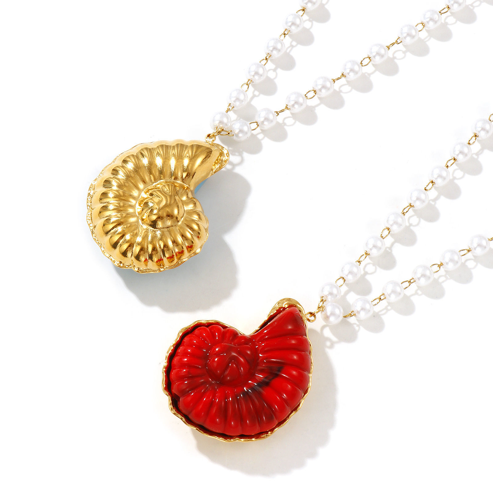 Picture of 18K Real Gold Plated Beaded Chain Pendant Charm Necklace, 304 Stainless Steel & Resin 45cm(17.7"), For Women, 3D, Ocean Jewelry Dainty Gift, Eco-friendly PVD Vacuum Plating