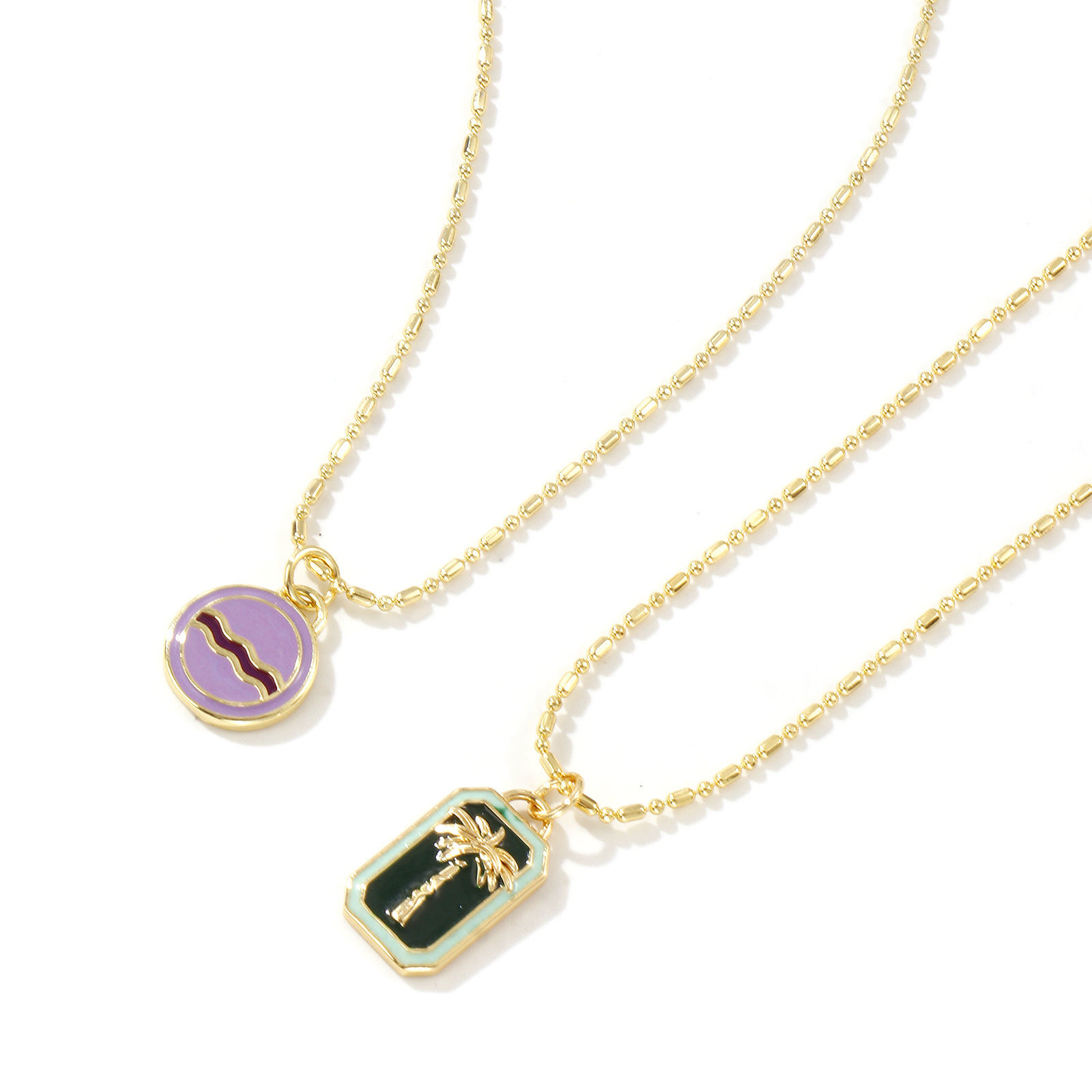 Picture of 18K Real Gold Plated Bamboo Chain Pendant Charm Necklace, Brass 45cm(17.7") + 5cm(2"), For Women, Enamel Retro Geometric Gift, Eco-friendly