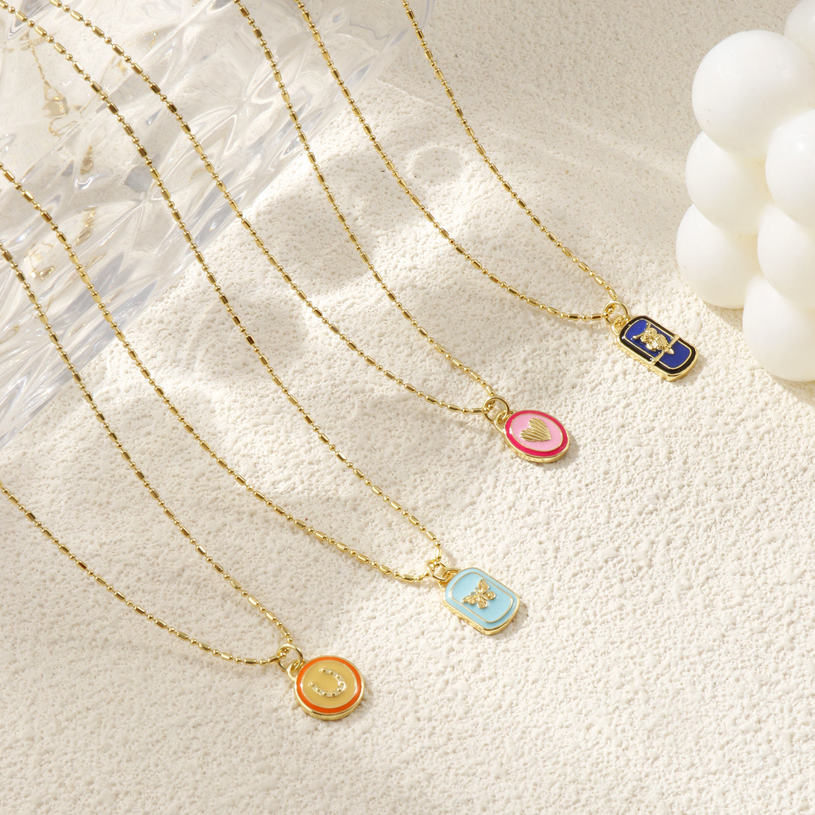 Picture of 18K Real Gold Plated Bamboo Chain Pendant Charm Necklace, Brass 45cm(17.7") + 5cm(2"), For Women, Enamel Retro Geometric Gift, Eco-friendly