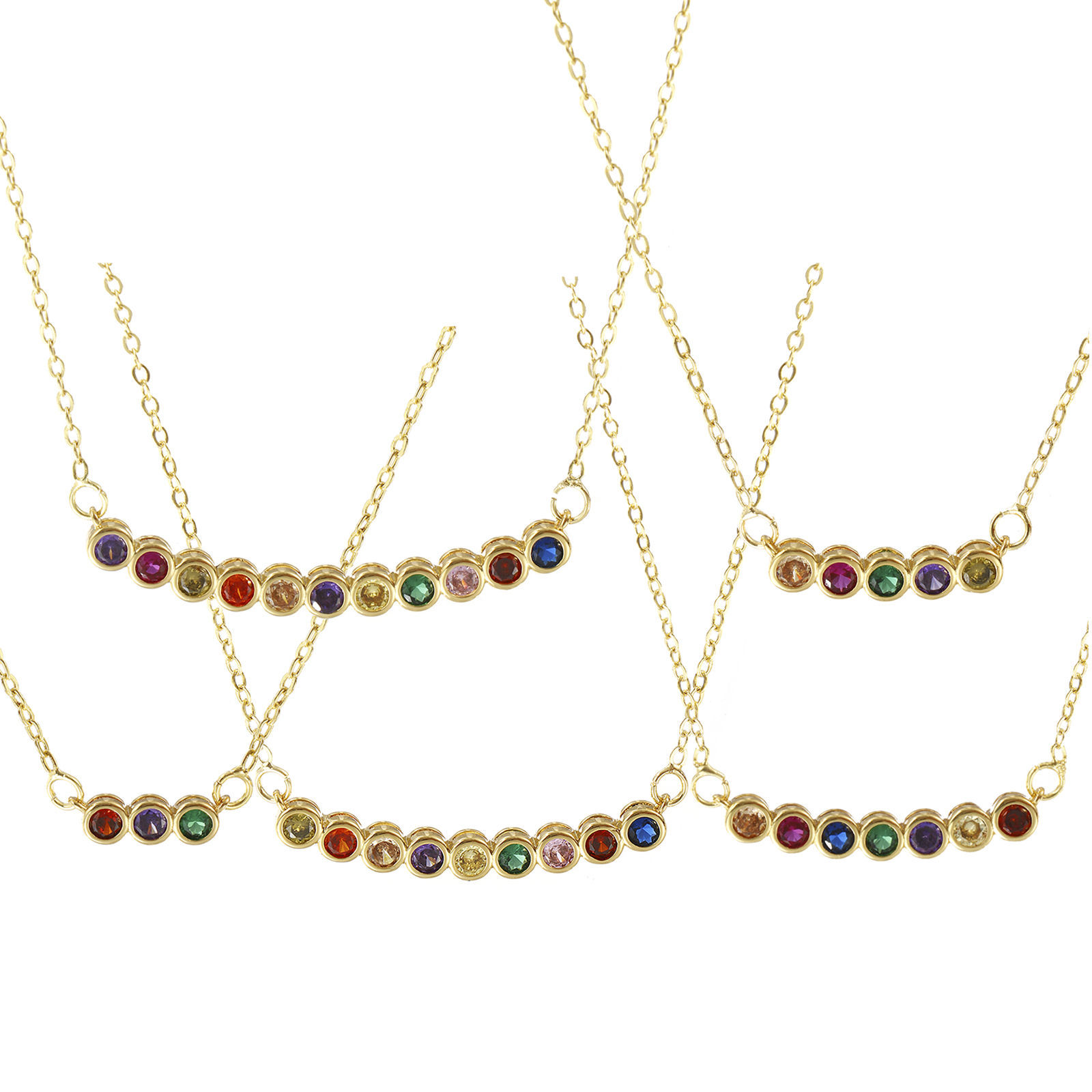 Image de Collier à Breloques Rond Plaqué Or Véritable 18K en Laiton Pour Femmes, Chaîne Maille Forçat à Zircone Cubique Multicolore Pierres de Naissance Minimaliste Cadeau, Respectueux de la Nature, 1 Pièce
