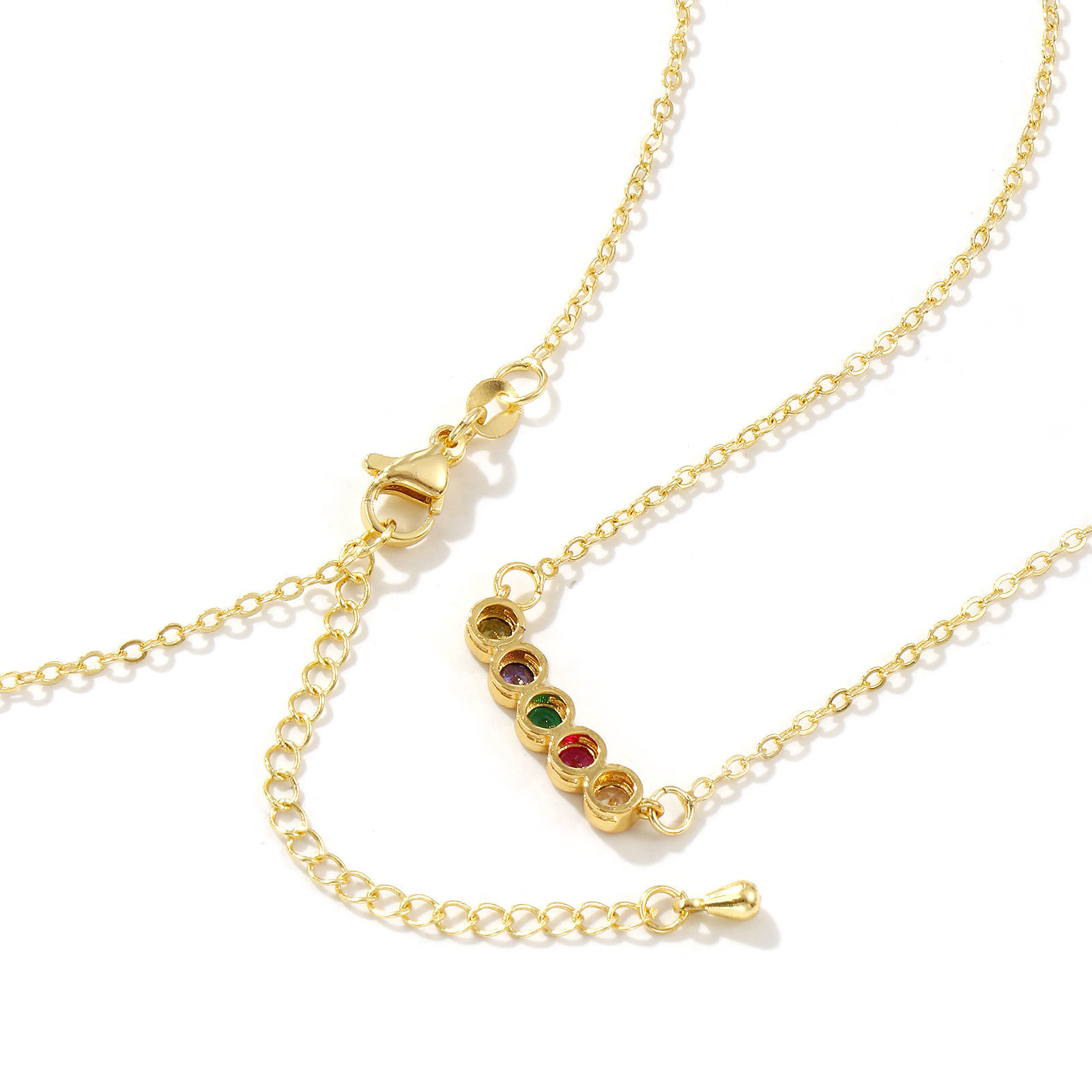 Image de Collier à Breloques Rond Plaqué Or Véritable 18K en Laiton Pour Femmes, Chaîne Maille Forçat à Zircone Cubique Multicolore Pierres de Naissance Minimaliste Cadeau, Respectueux de la Nature, 1 Pièce