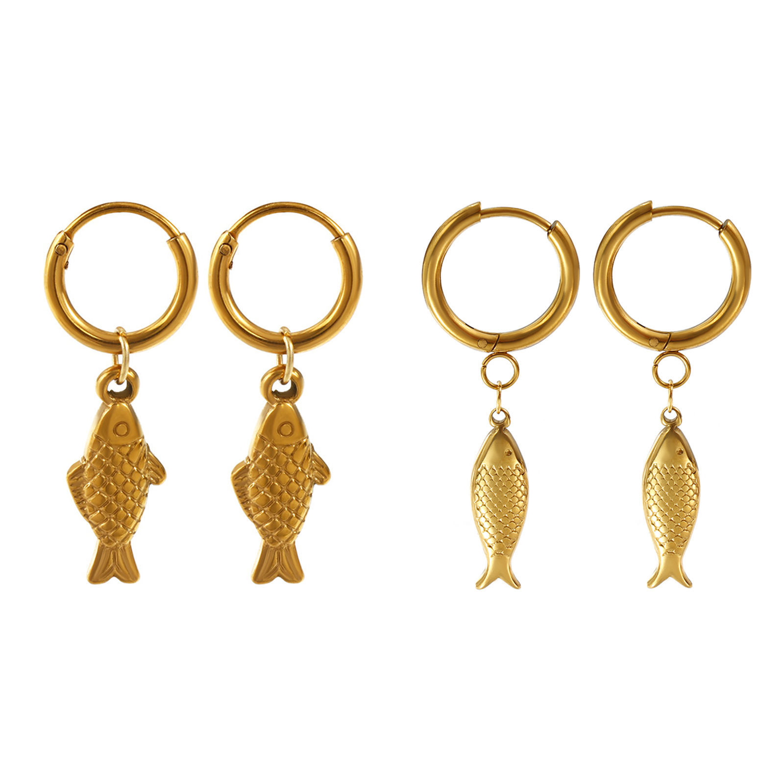 Bild von Eco-friendly PVD Vacuum Plating Stylish Ocean Jewelry 18K Gold Plated 304 Stainless Steel Fish Animal 3D Hoop Earrings For Women Gift