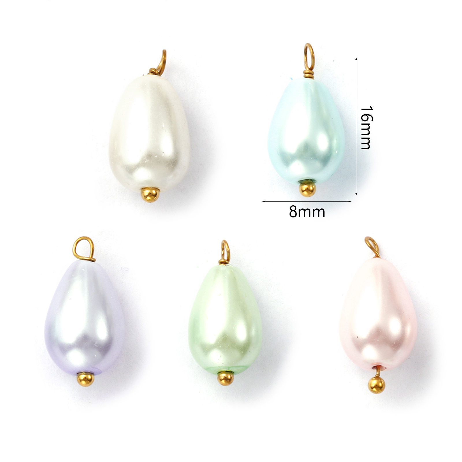 Bild von Vakuumbeschichtung 304 Edelstahl & Acryl Charms Vergoldet Bunt Tropfen Imitat Perle 16mm x 8mm