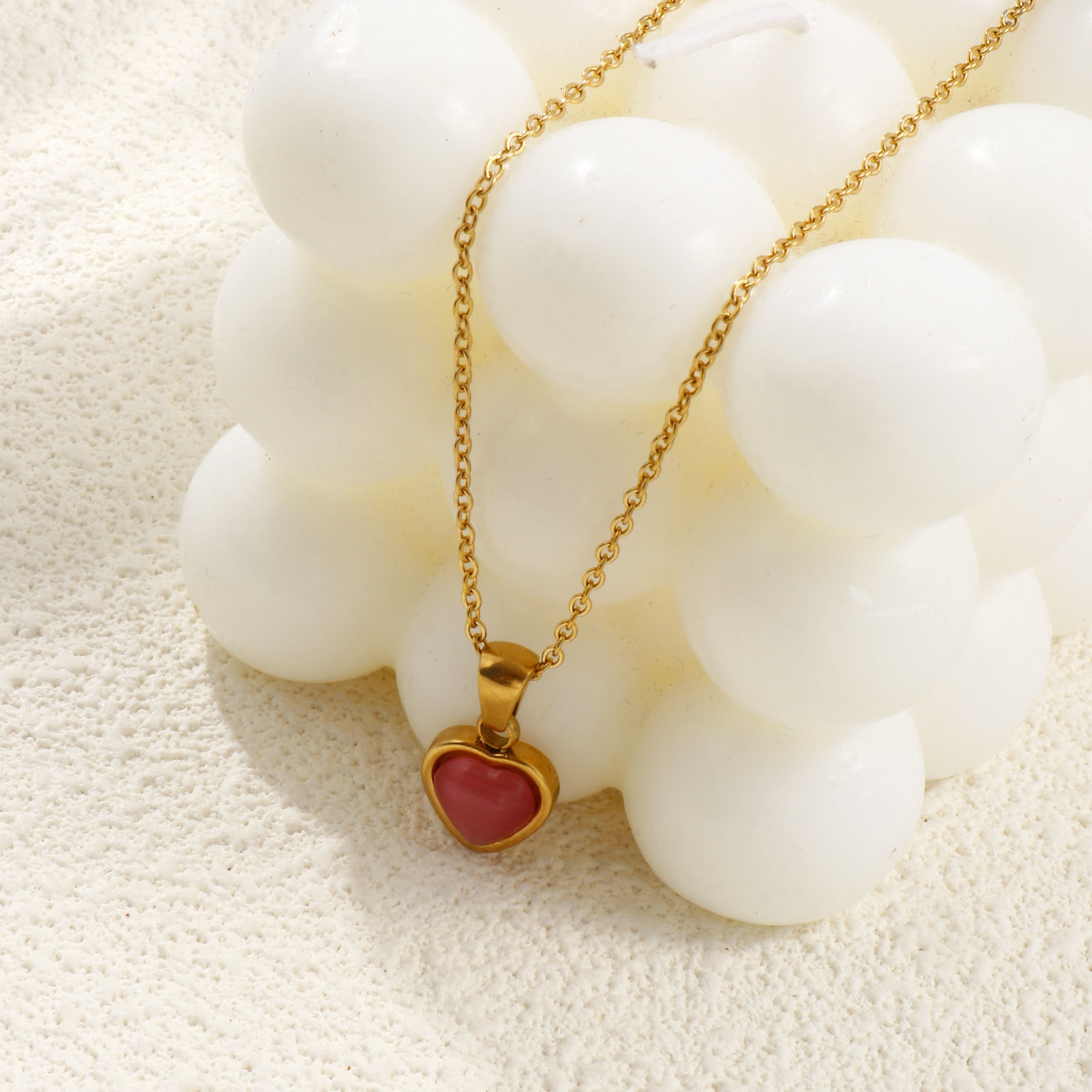 Immagine di 18K Vero Oro Placcato Catena a Cavo Geometrica Collana con Ciondolo, 304 Acciaio Inossidabile 45cm + 5cm, Per Donne, Imitazione di occhio di gatto, Squisito Elegante Regalo, Placcatura Sottovuoto PVD Ecologica, 1 Pz