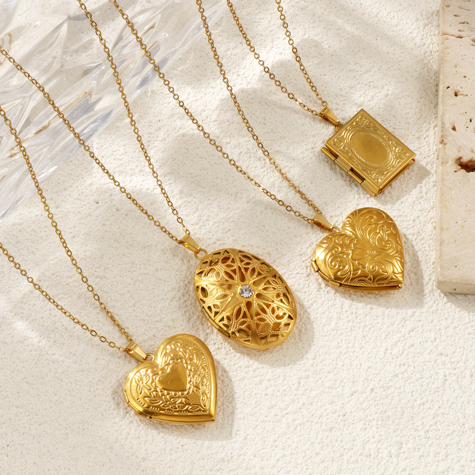 Изображение 18K настоящее золото с покрытием Кабельные Цепи Ожерелье с подвеской, 304 Нержавеющая Сталь 45см + 5см, Для женщин, Можно Открыть, Фоторамка медальон Ретро подарок, Экологичное вакуумное PVD-покрытие, 1 ШТ