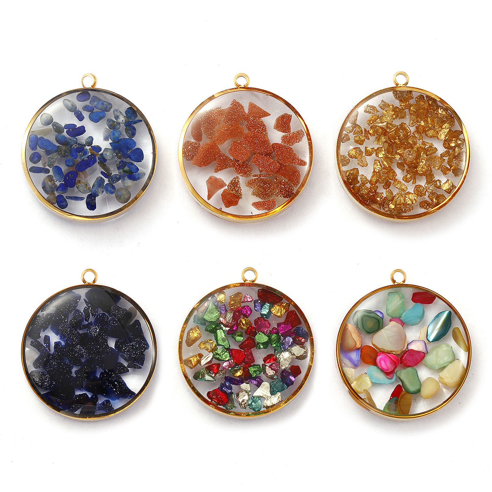 Picture of Eco-friendly PVD Vacuum Plating 304 Stainless Steel & Gemstone Charms 18K Real Gold Plated Round 22mm x 20mm