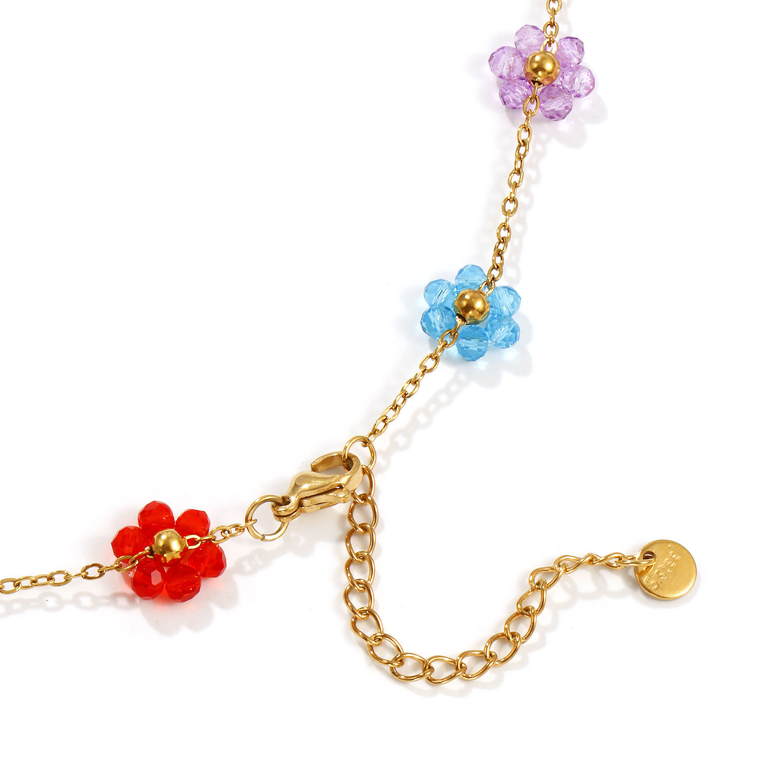 1 本 18Kリアルゴールドメッキ 小豆チェーン・あづきチェーン フラワー ビーズネックレス、 304ステンレス鋼 40cm + 5cm、 女性のため、 多色 甘くてかわいい 素敵 プレゼント、 エコフレンドリー PVD真空メッキ、 の画像