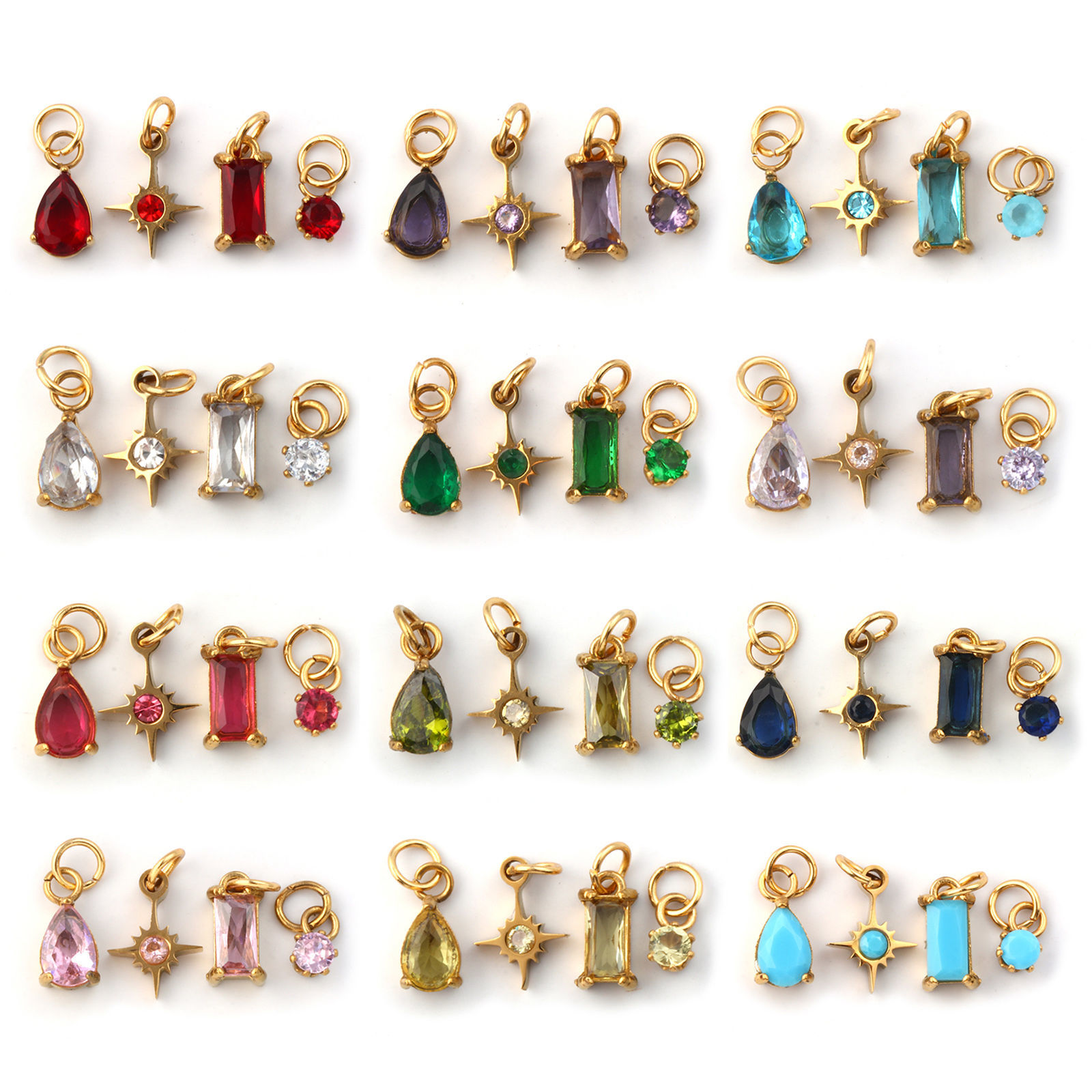 Immagine di 1 Serie Placcatura Sottovuoto PVD Ecologica 304 Acciaio Inossidabile & Zircone Cubico Pietre Nascita Ciondoli 18K Vero Oro Placcato Mini 12x7mm - 9x3.5mm