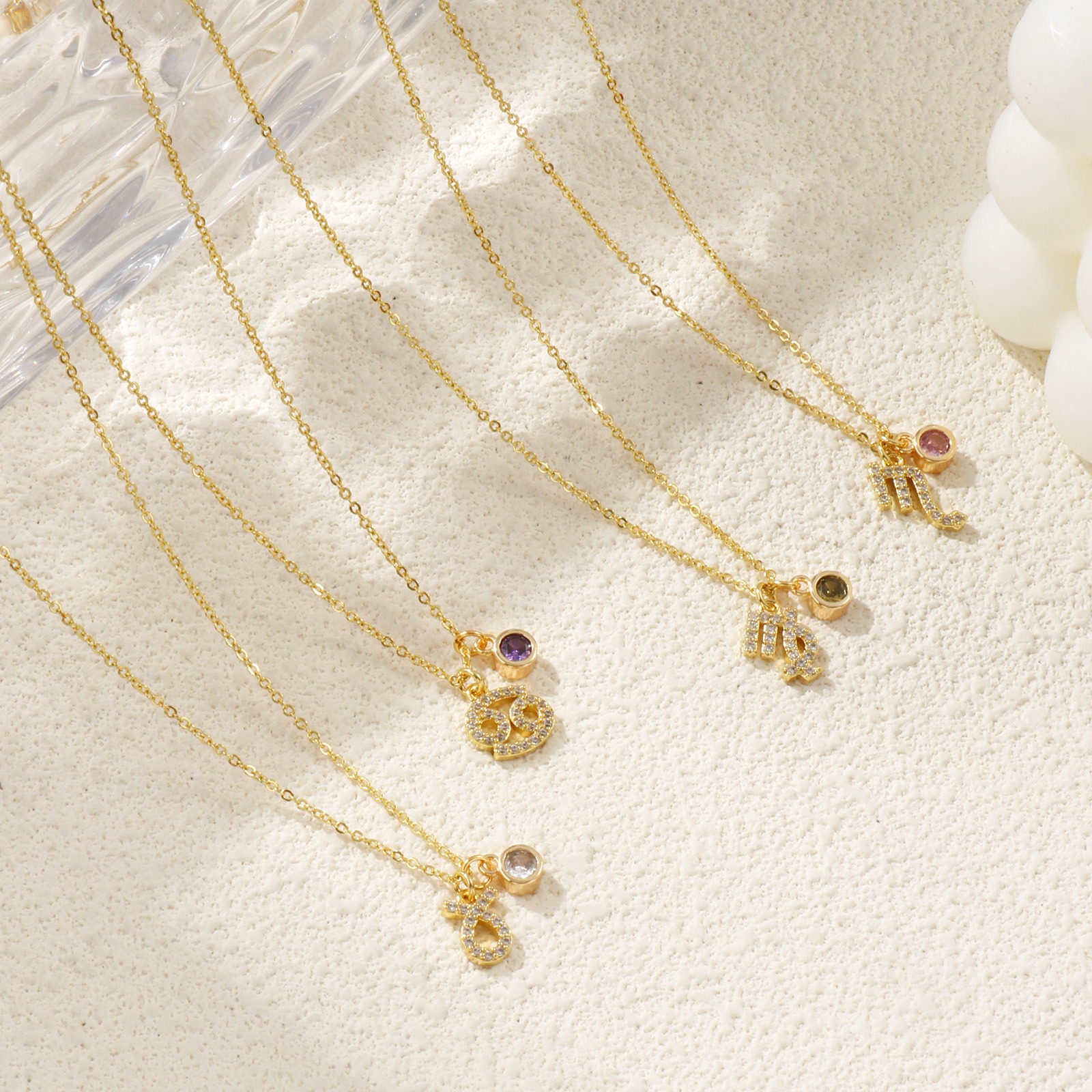 Bild von 18K Echtgold plattiert Kreuz Gliederketten Sternbild Anhänger Halskette, Messing 45cm + 5cm, Für Frauen, Bunt Zirkonia Micro Pave, Monatsstein Exquisit Geschenk, Umweltfreundlich