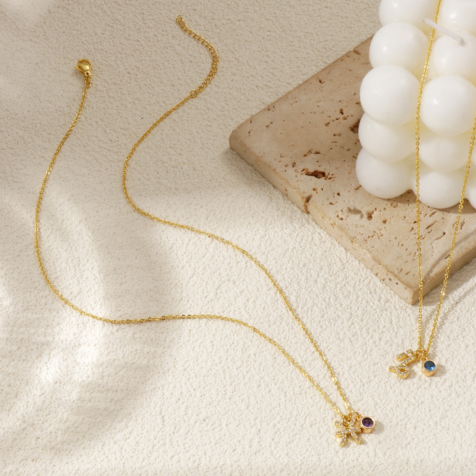 Bild von 18K Echtgold plattiert Kreuz Gliederketten Sternbild Anhänger Halskette, Messing 45cm + 5cm, Für Frauen, Bunt Zirkonia Micro Pave, Monatsstein Exquisit Geschenk, Umweltfreundlich