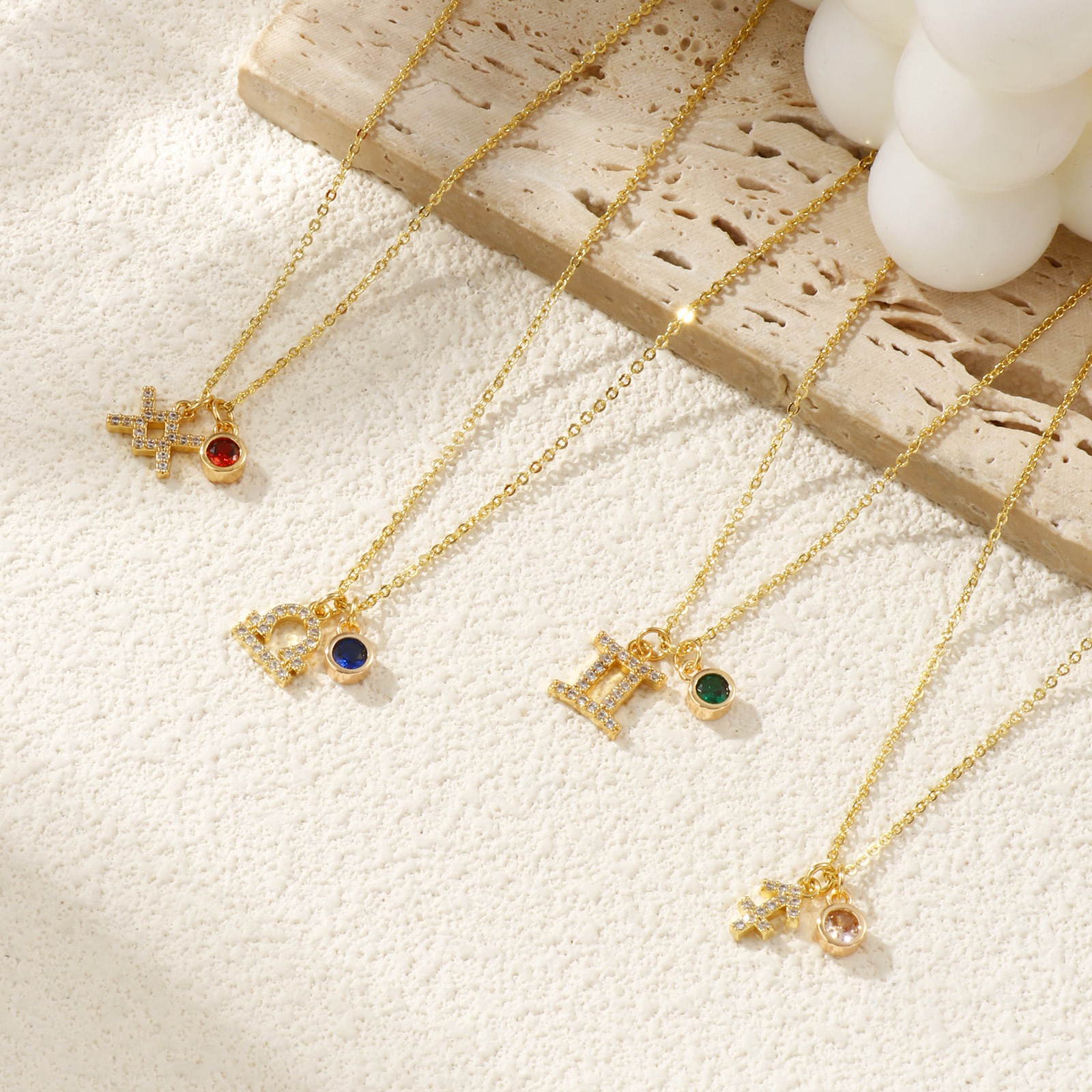 Bild von 18K Echtgold plattiert Kreuz Gliederketten Sternbild Anhänger Halskette, Messing 45cm + 5cm, Für Frauen, Bunt Zirkonia Micro Pave, Monatsstein Exquisit Geschenk, Umweltfreundlich