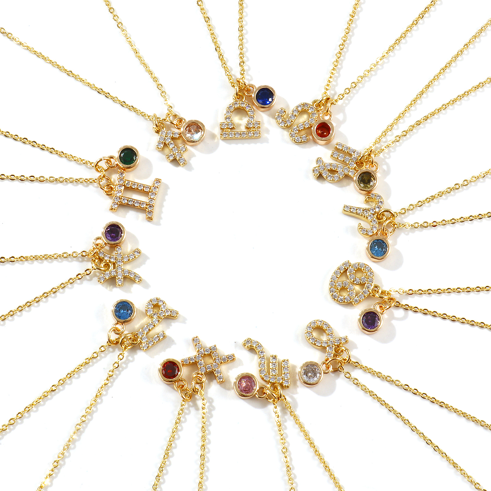 Bild von 18K Echtgold plattiert Kreuz Gliederketten Sternbild Anhänger Halskette, Messing 45cm + 5cm, Für Frauen, Bunt Zirkonia Micro Pave, Monatsstein Exquisit Geschenk, Umweltfreundlich