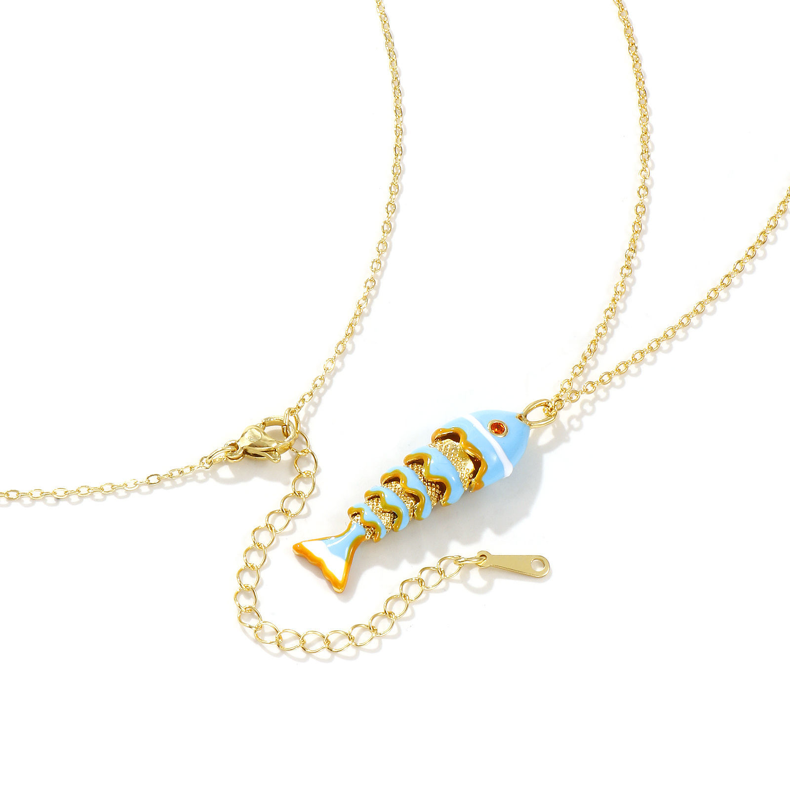 Bild von 18K Echtgold plattiert Kreuz Gliederketten Fisch Anhänger Halskette, Messing + Kubisch Zirkonia 46cm + 6cm, Für Frauen, Emaille 3D Beweglich, Stilvoll Ozean Schmuck Geschenk, Umweltfreundlich