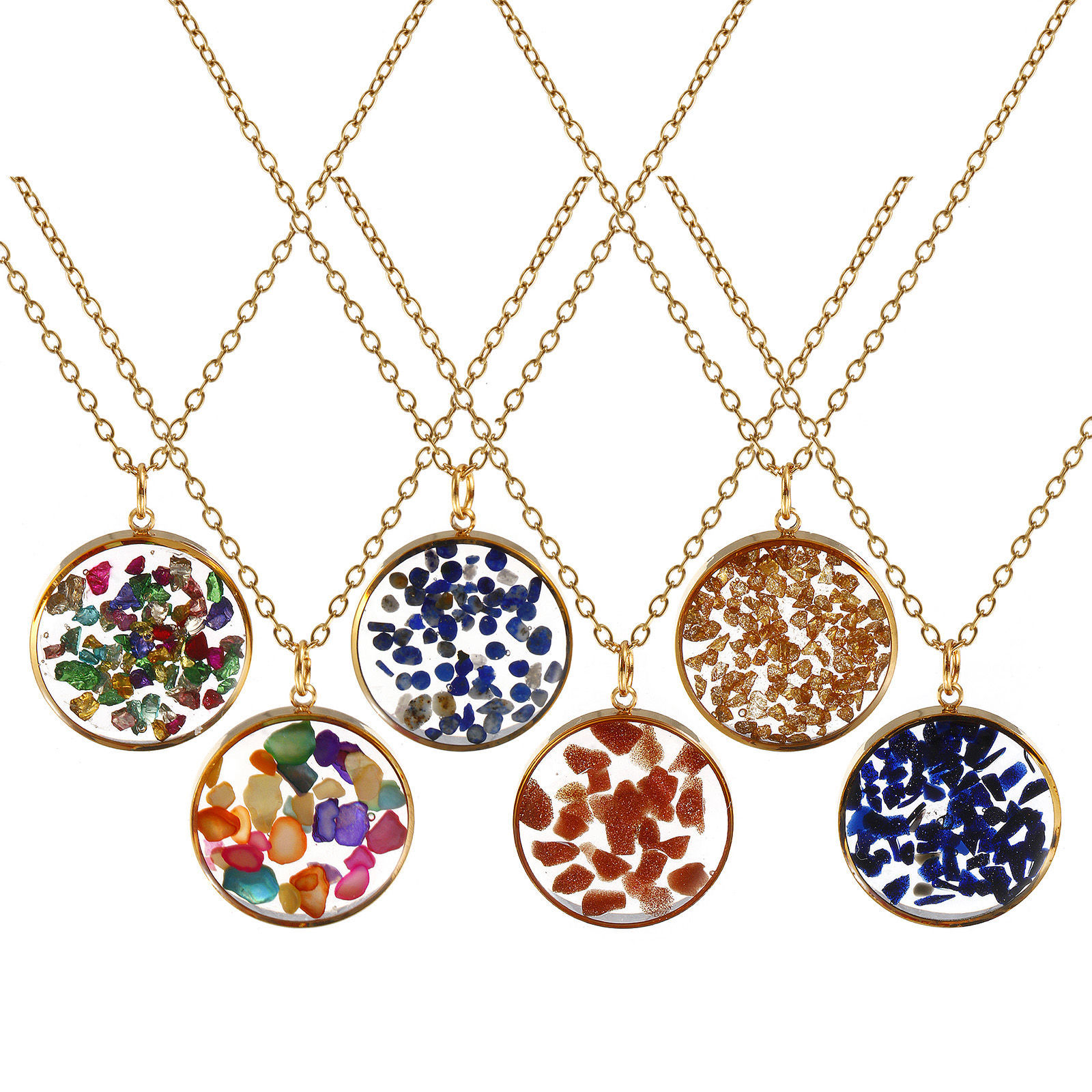 Изображение 18K настоящее золото с покрытием Кабельные Цепи Круглые Ожерелье с подвеской, Cмола & Щебенка 45см + 5см, Для женщин, Двусторонние эмалированные пайетки, Изысканный Стильный подарок, Экологичное вакуумное PVD-покрытие, 1 ШТ