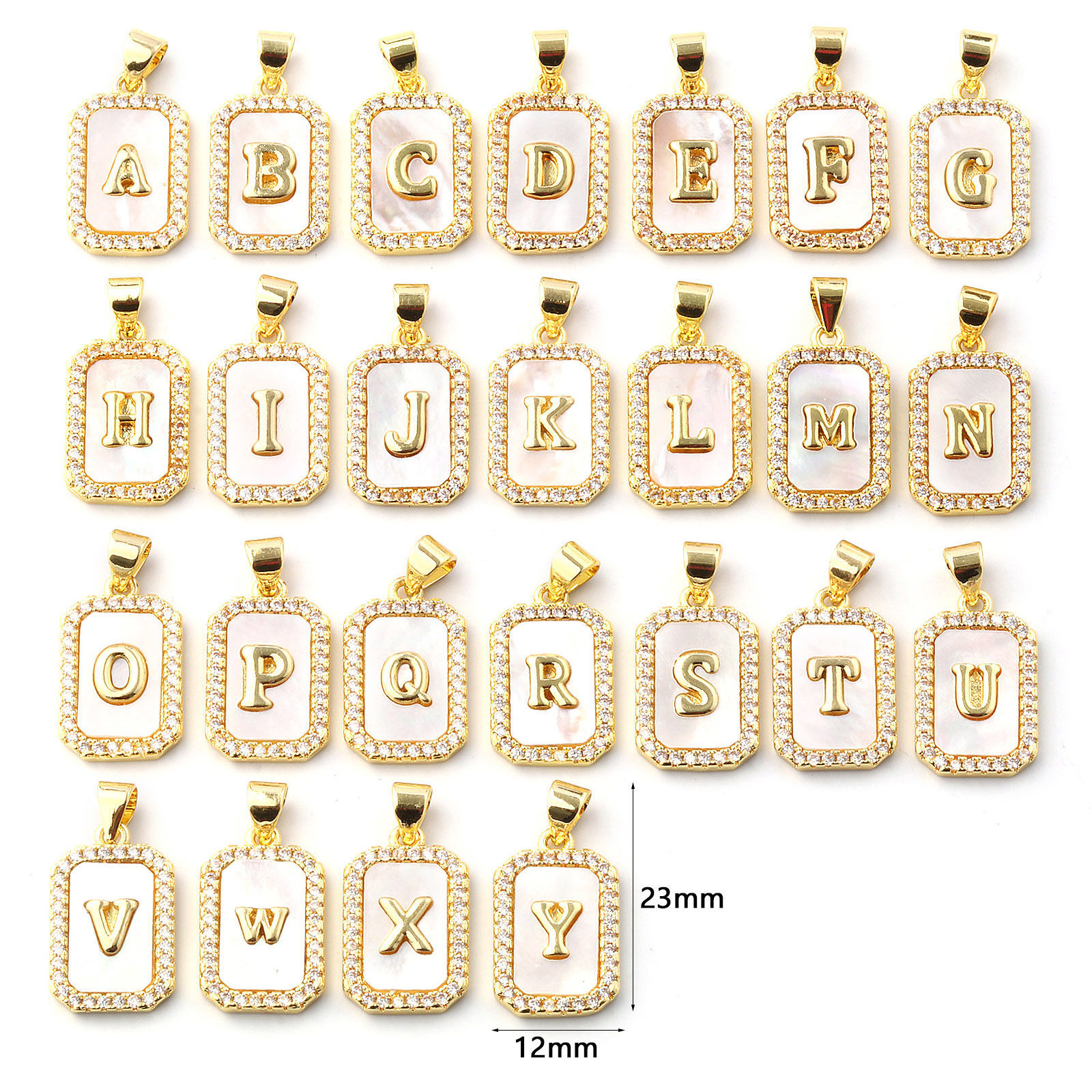 Imagen de 1 Unidad Concha Naturales & Latón Colgantes Charms Chapado en Oro de 18K Blanco Octágono Mayúscula Letra Mensaje " A-Z " Micro Pave Claro Circón Artificial 23mm x 12mm