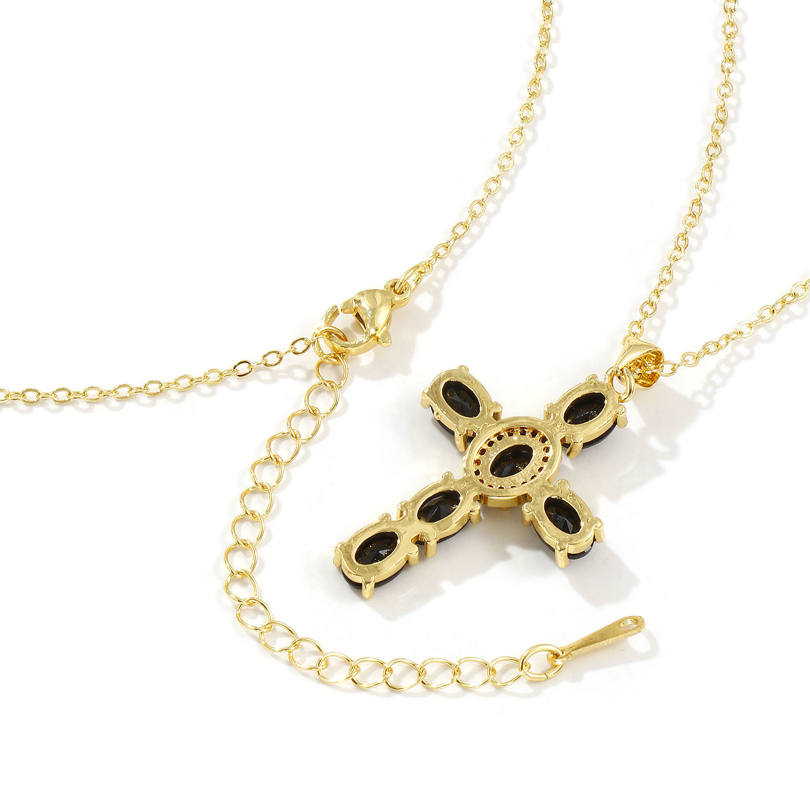 Image de Collier à Breloques Croix Plaqué Or Véritable 18K en Laiton & Zirconia Cubique Pour Femmes, Chaîne Maille Forçat 46cm + 6cm, Micro Pave, Religieux Vintage Cadeau, Respectueux de la Nature, 1 Pièce