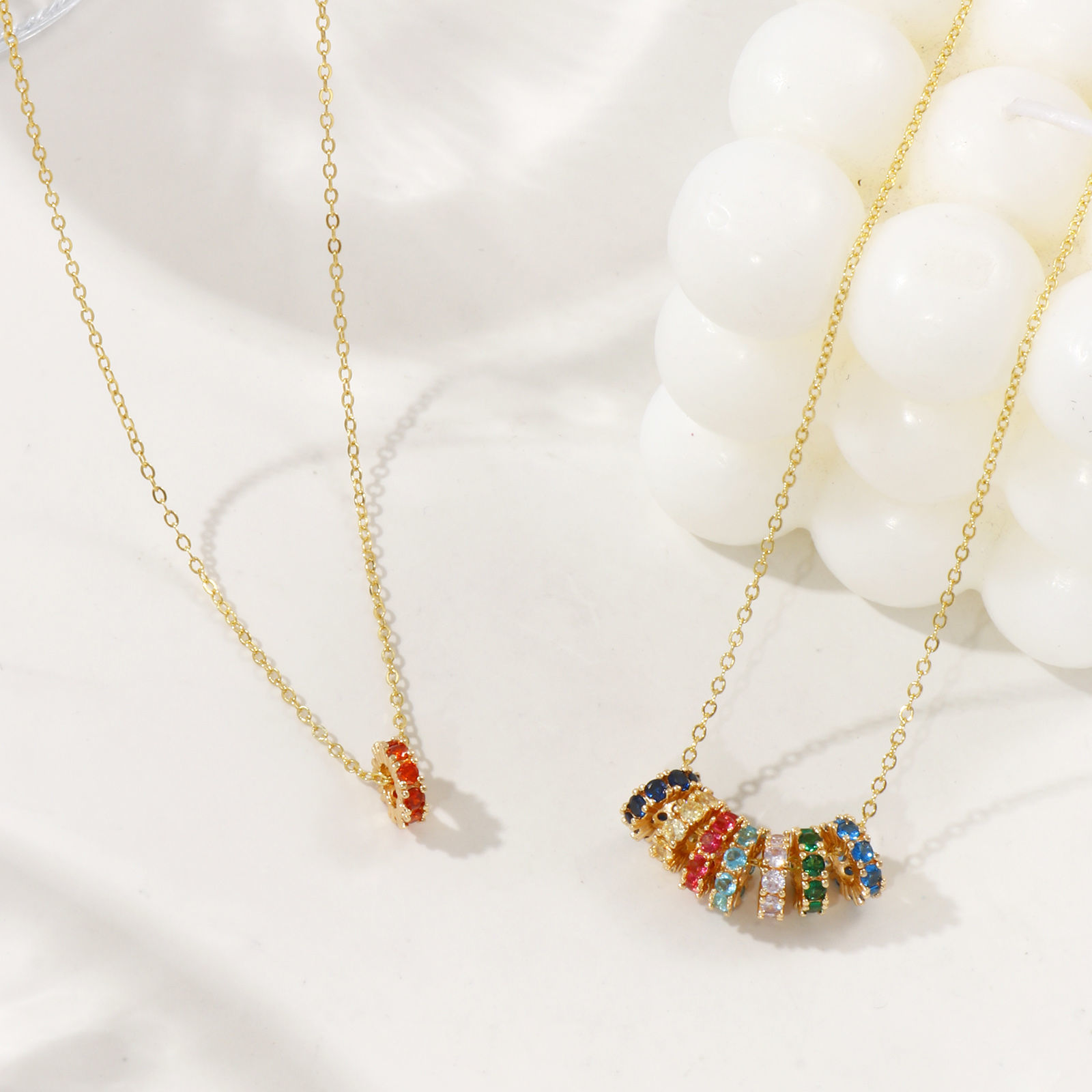 Picture of 18K Real Gold Plated Link Cable Chain Circle Ring Pendant Charm Necklace, Brass & Cubic Zirconia 46cm(18.1") + 6cm(2.4"), For Women, Dainty Birthstone Gift, Eco-friendly