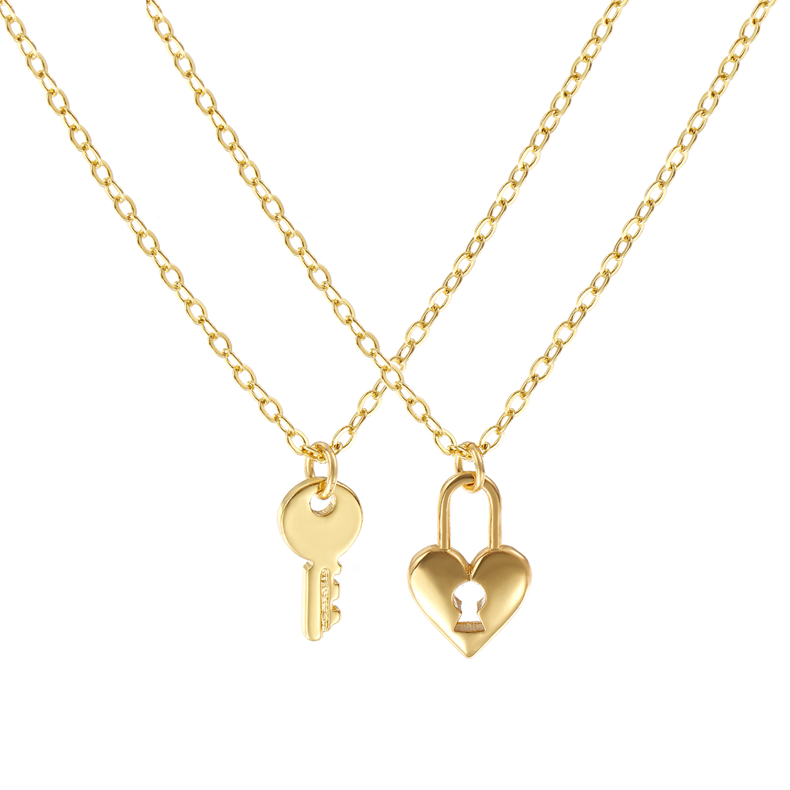 Imagen de 18K Oro Real Chapado Cadena de Cable Cruz Cerradura & Llaves Collar con Colgante, Latón 46cm + 6cm, Para Mujeres, Elegante Exquisito Regalo, Respetuoso del Medio Ambiente, 1 Unidad