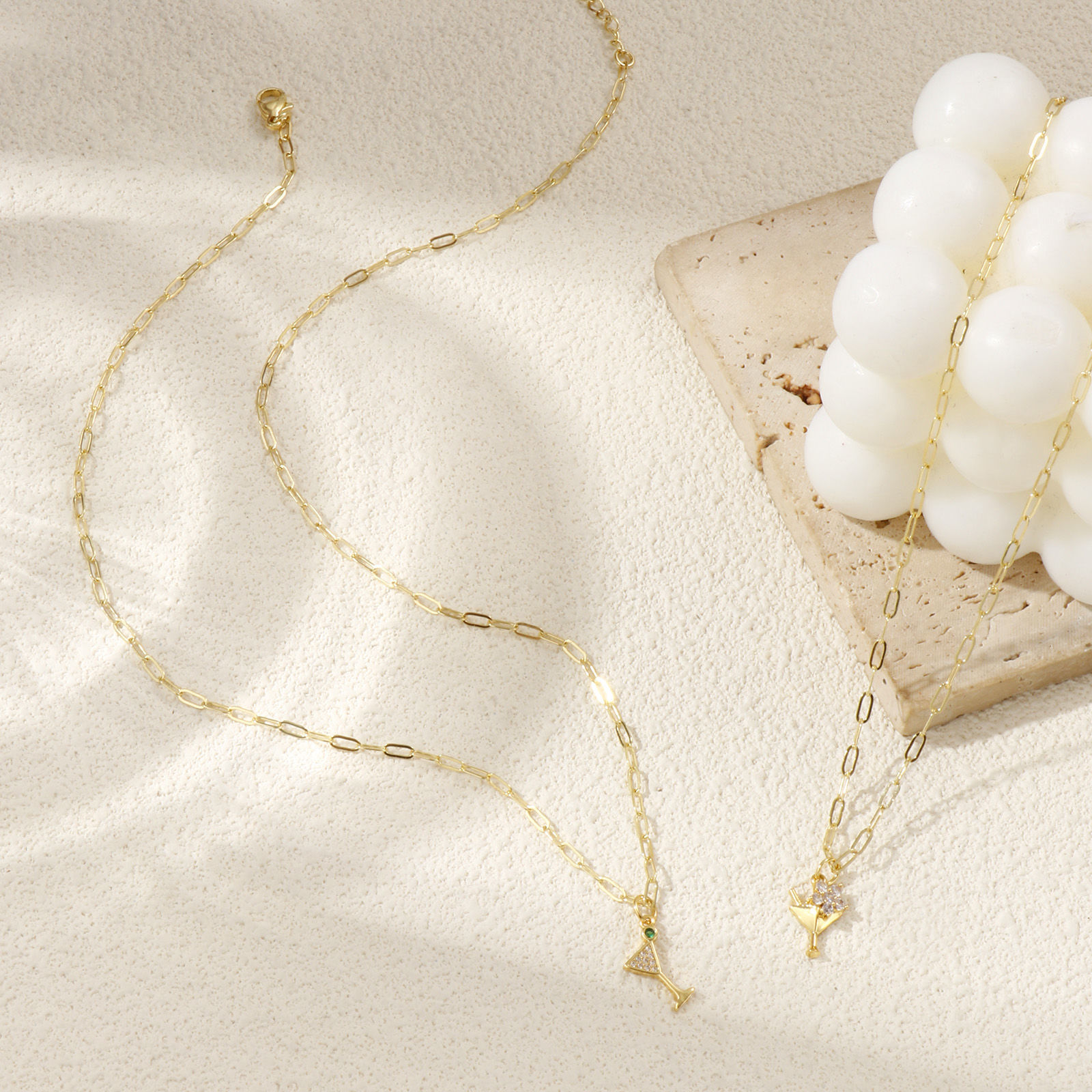 Picture of 18K Real Gold Plated Paperclip Link Chain Wine Glass Pendant Charm Necklace, Brass & Cubic Zirconia 45cm(17.7") + 5cm(2"), For Women, Micro Pave, Stylish Exquisite Gift, Eco-friendly