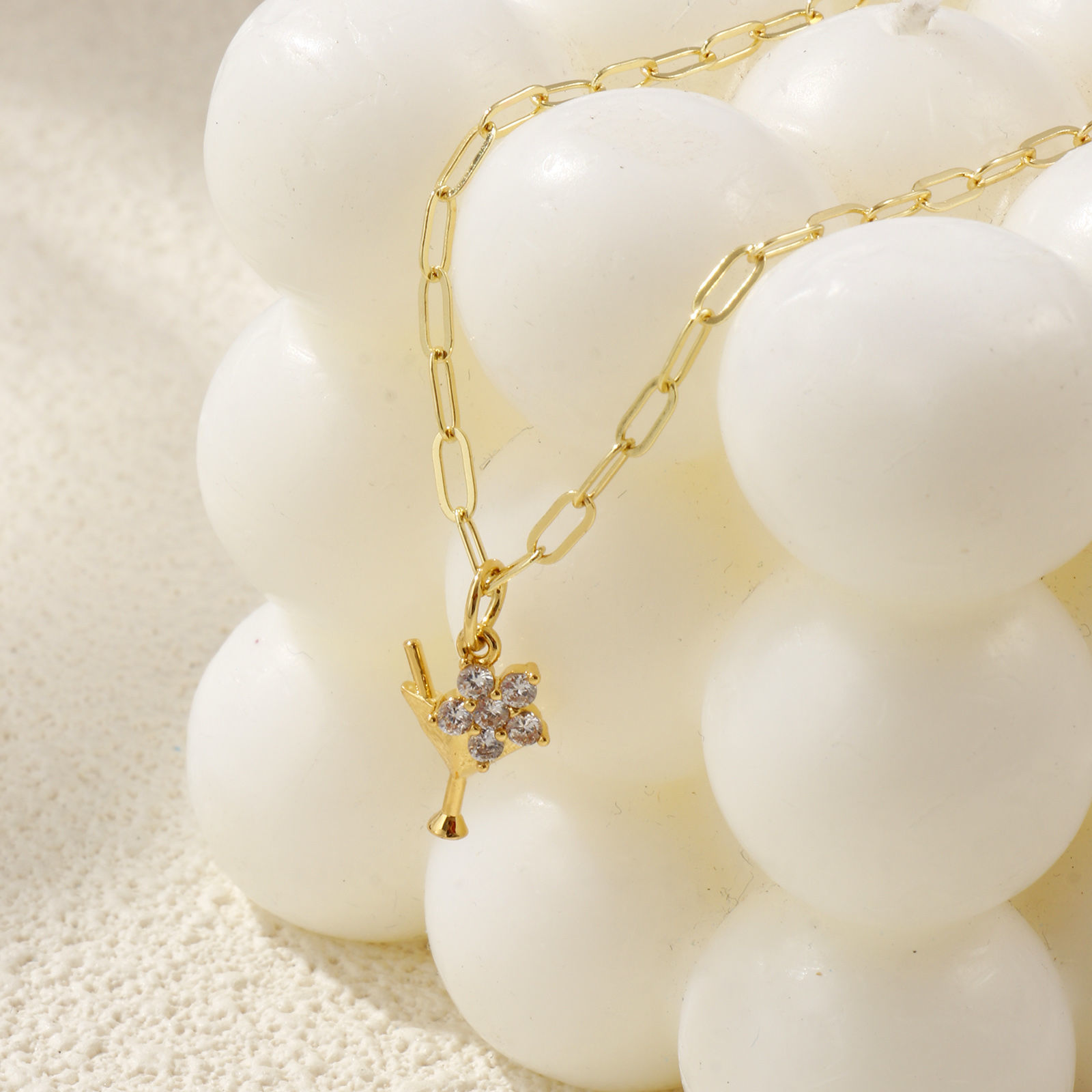 Picture of 18K Real Gold Plated Paperclip Link Chain Wine Glass Pendant Charm Necklace, Brass & Cubic Zirconia 45cm(17.7") + 5cm(2"), For Women, Micro Pave, Stylish Exquisite Gift, Eco-friendly