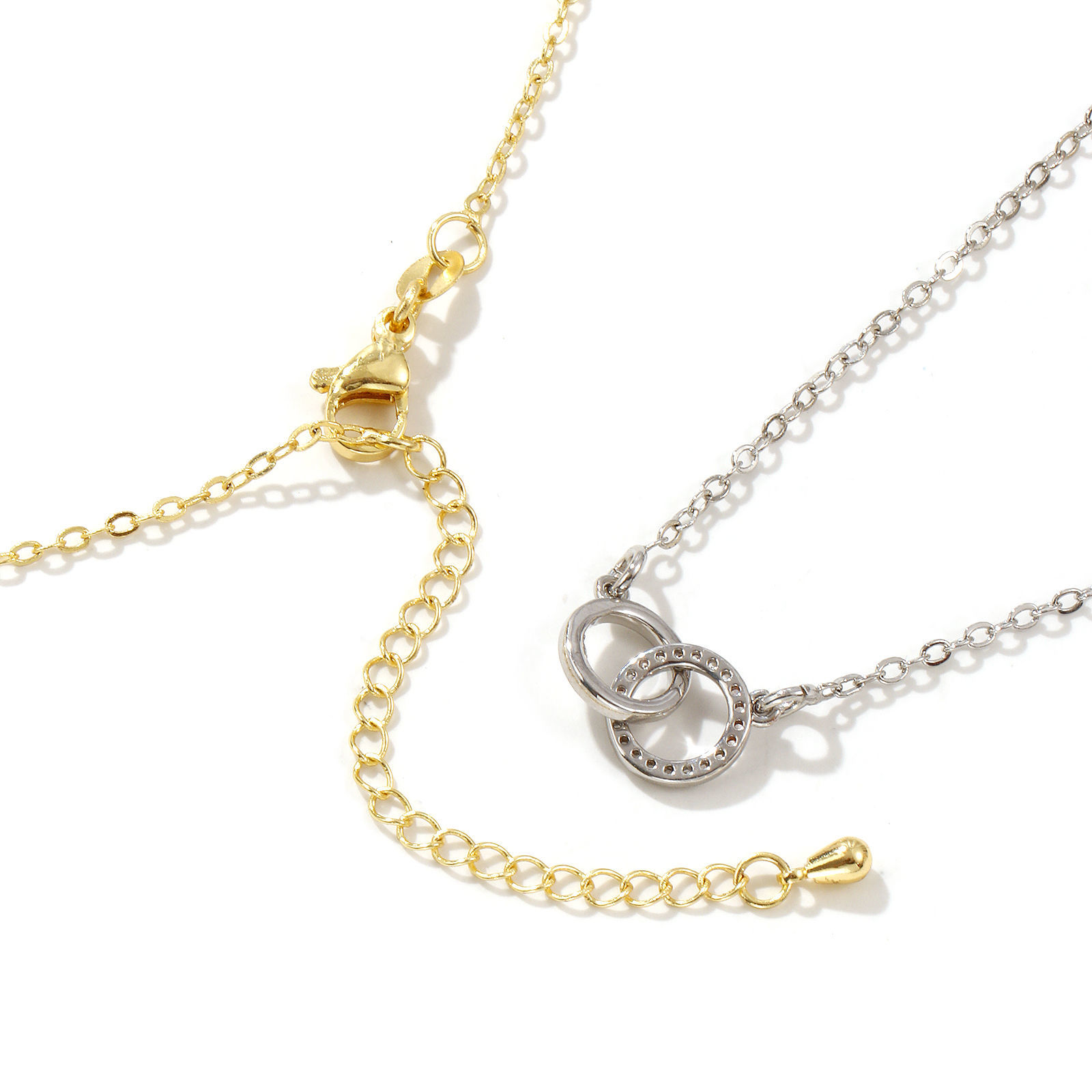 Bild von Echtgold plattiert Kreuz Gliederketten Doppelringe Anhänger Halskette, Messing 46cm + 5cm, Für Frauen, Klar Zirkonia Micro Pave, Stilvoll Exquisit Geschenk, Umweltfreundlich