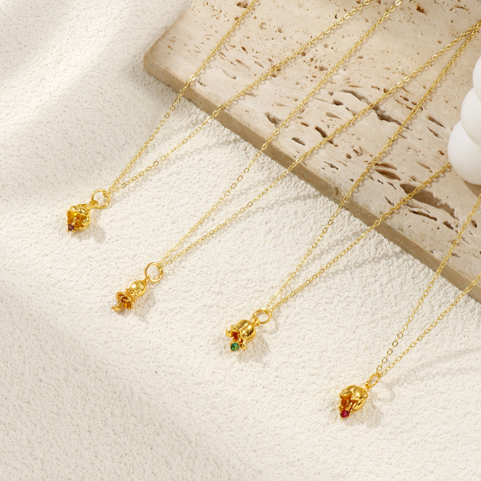 Изображение 18K Real Gold Plated Link Cable Chain Flower Pendant Charm Necklace, Brass & Cubic Zirconia 46cm(18.1") + 6cm(2.4"), For Women, Birthstone Elegant Gift, Eco-friendly