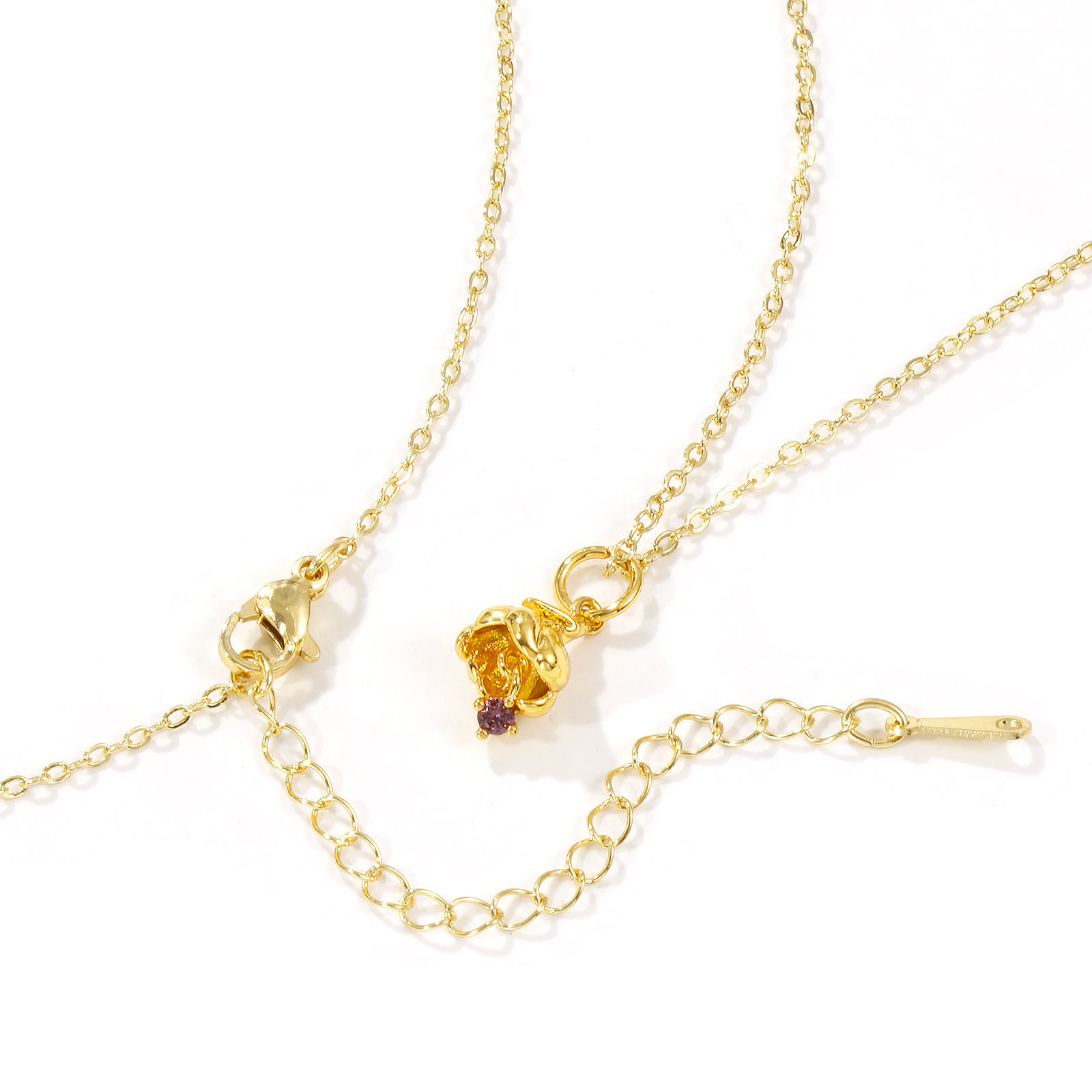 Изображение 18K Real Gold Plated Link Cable Chain Flower Pendant Charm Necklace, Brass & Cubic Zirconia 46cm(18.1") + 6cm(2.4"), For Women, Birthstone Elegant Gift, Eco-friendly