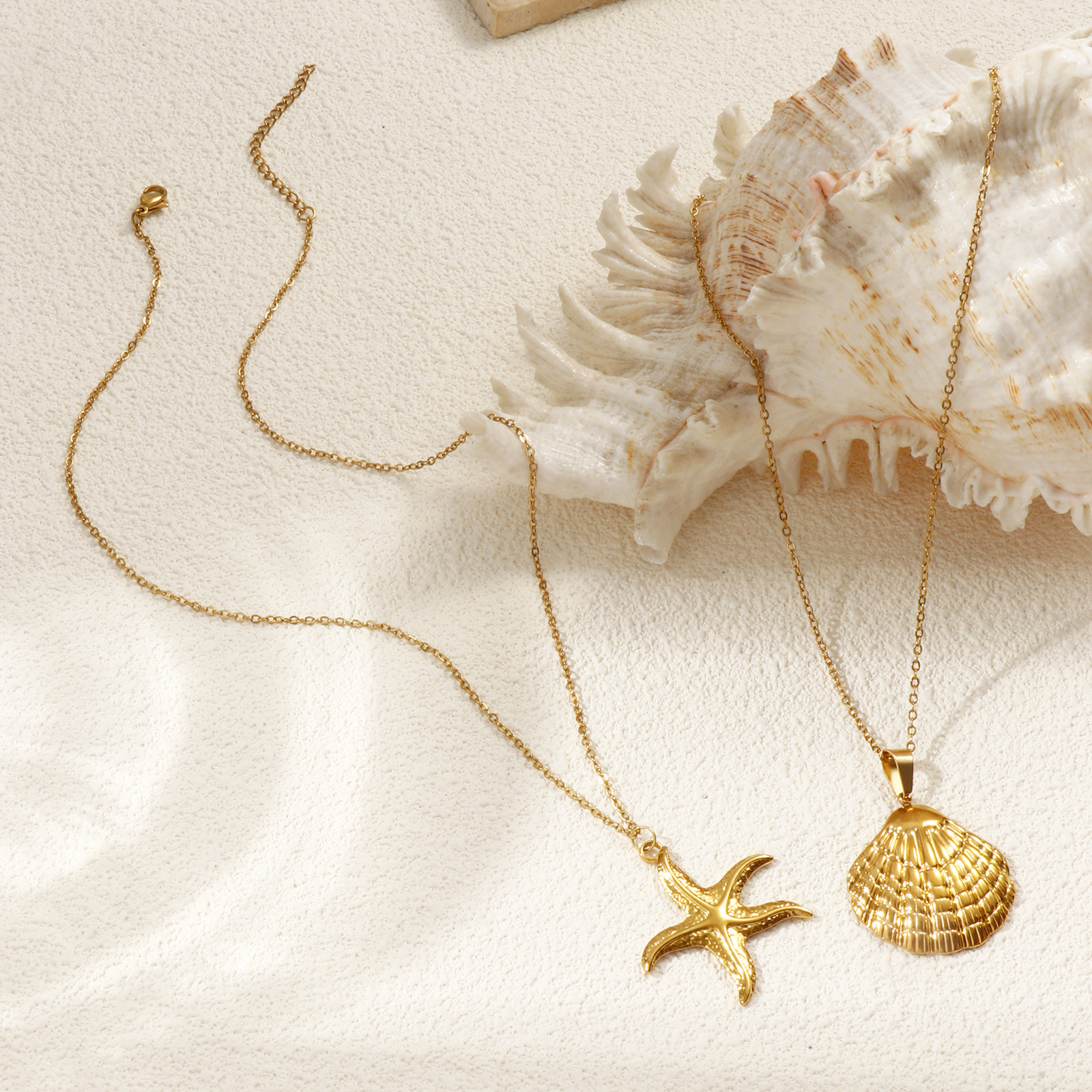 Picture of 18K Real Gold Plated Link Cable Chain Pendant Charm Necklace, 304 Stainless Steel 45cm(17.7") + 5cm(2"), For Women, Ocean Jewelry Stylish Gift, Eco-friendly PVD Vacuum Plating