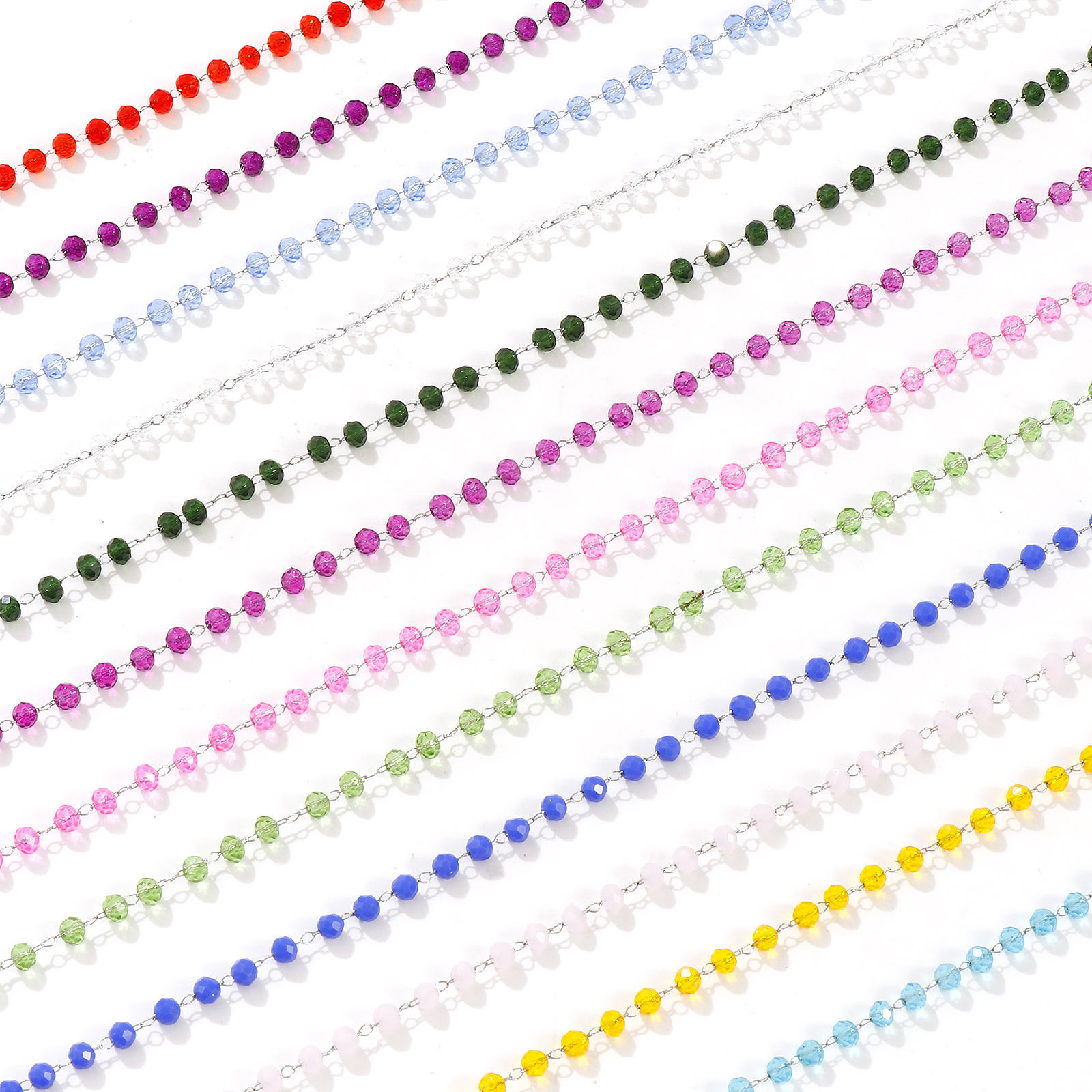 Imagen de 1 Unidad Tono de Plata Cadena de Cuentas Collares, 304 Acero Inoxidable & Vidrio 38cm + 5cm, Para Mujeres, Piedra de Nacimiento Sencillo Regalo, Respetuoso del Medio Ambiente