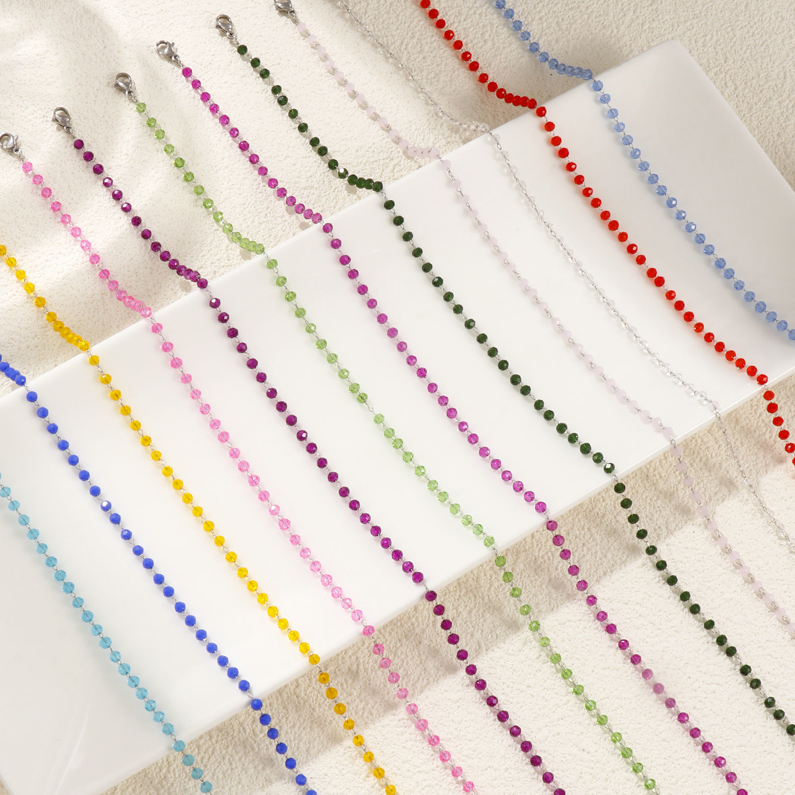 Imagen de 1 Unidad Tono de Plata Cadena de Cuentas Collares, 304 Acero Inoxidable & Vidrio 38cm + 5cm, Para Mujeres, Piedra de Nacimiento Sencillo Regalo, Respetuoso del Medio Ambiente