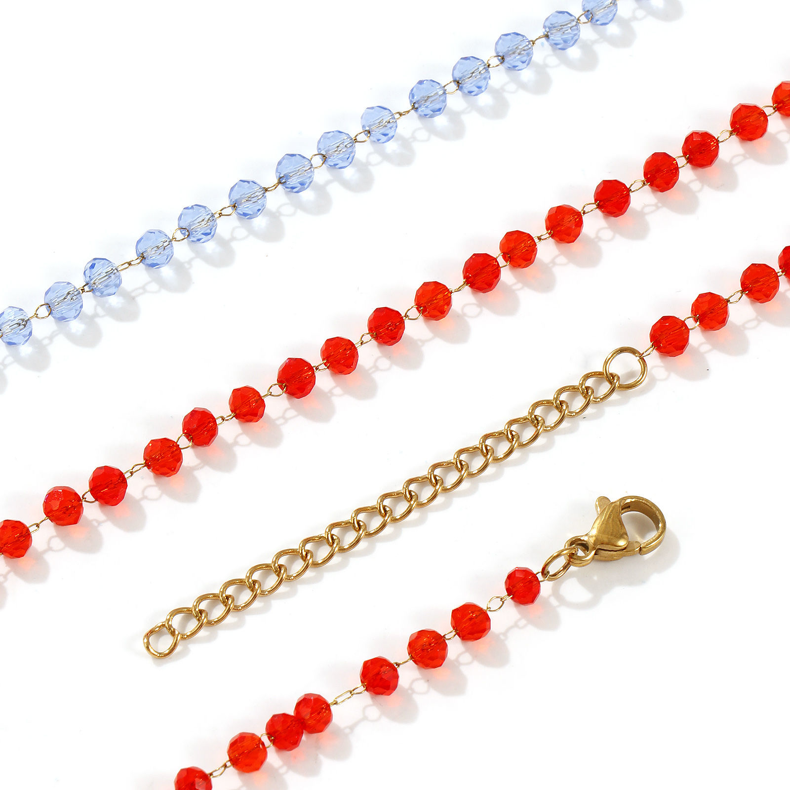 Изображение 1 ШТ 18K позолоченный Цепочка из бисера Ожерелья, 304 Нержавеющая Сталь & Железо 38см + 5см, Для женщин, Камень рождения Простой подарок, Экологичное вакуумное PVD-покрытие